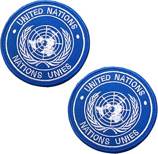 United Nations UN Emblem Logo Embroidered Patch, 2 Pack USA UN International Flag Tactical Morale Military Decoration Patches Badges Appliques with Hook and Loop Backing