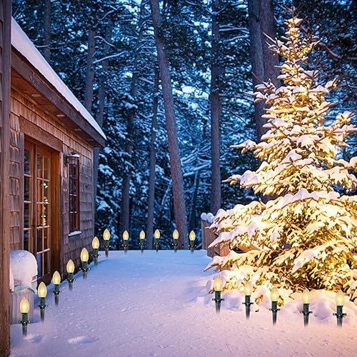 Miniatura 7 de C9 - Tira de luces de camino de Navidad, 38 pies, luces transparentes para caminos al aire libre con 25 bombillas transparentes y estacas, luces