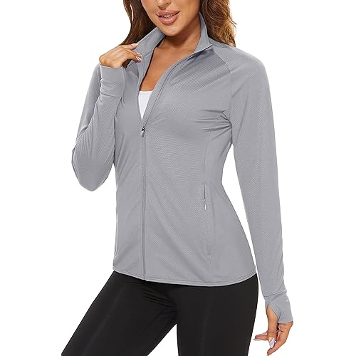 TACVASEN Women's Athletic Jackets Lightweight UV Protection Shirts Full Zip Workout Jacket UPF 50+ Long Sleeve Sun Shirt