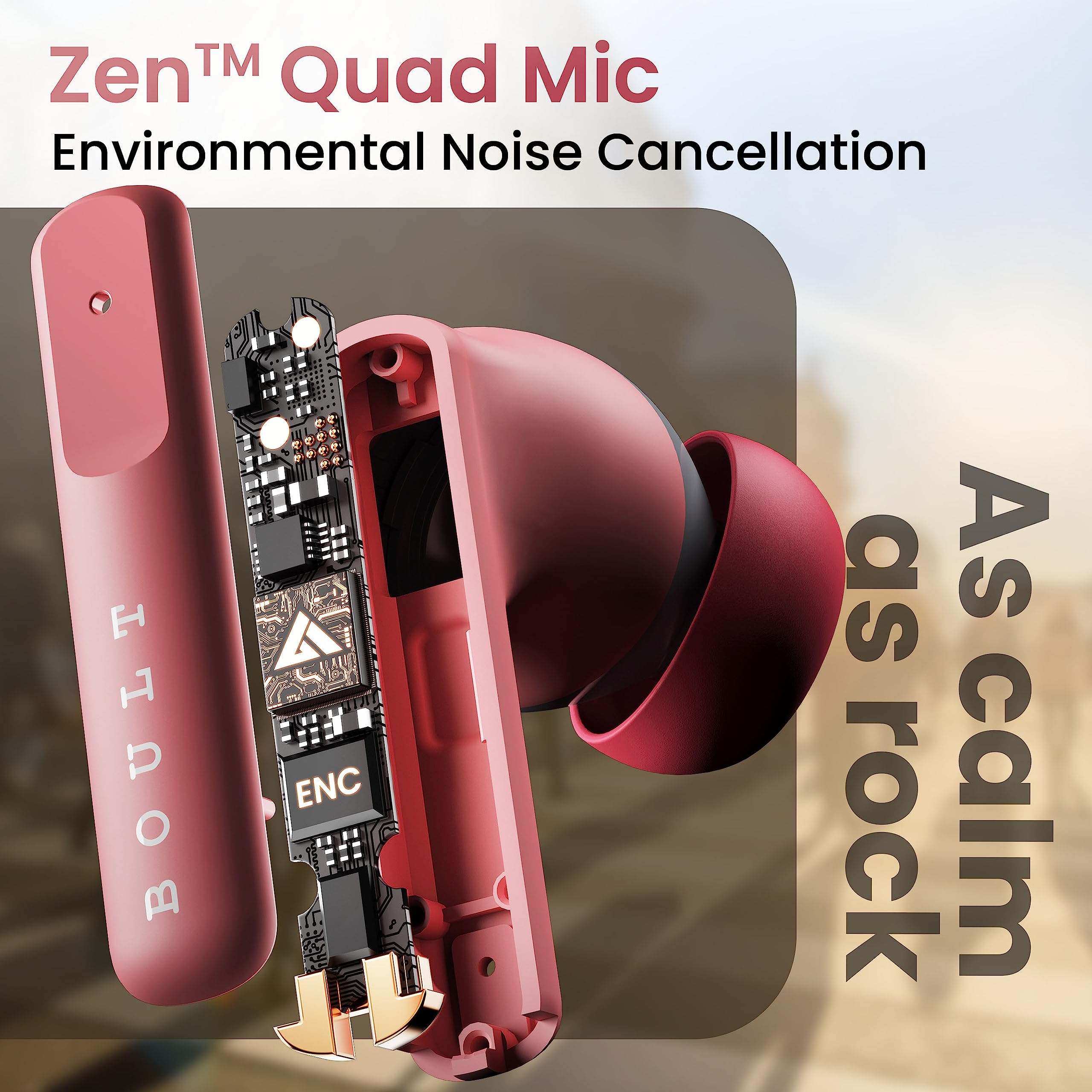 Boult Z60 Truly Wireless in Ear Earbuds with 60H Playtime, Zen™ ENC Mic, 50ms Low Latency, 13mm Bass Drivers, Type-C Fast Charging, Made in India, BT V5.3, Touch Control, IPX5 ear buds (Flamingo Pink) 3