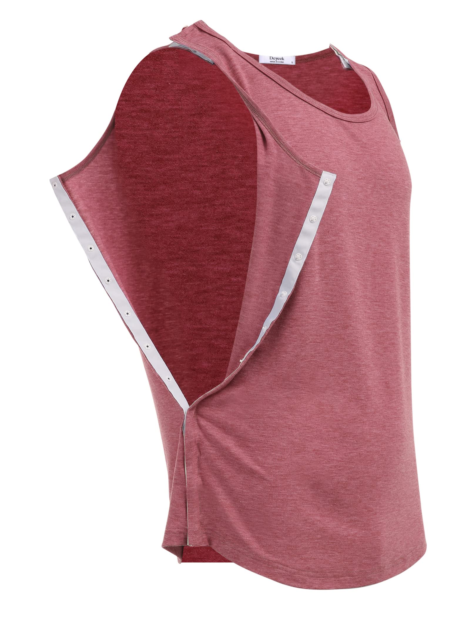 PINSPARK Camiseta Unisex para después de una cirugía de Hombro Camisetas sin Mangas para rehabilitación Femenina Camisetas para Hombre con Cierre a presión y Prendas para quimioterapia