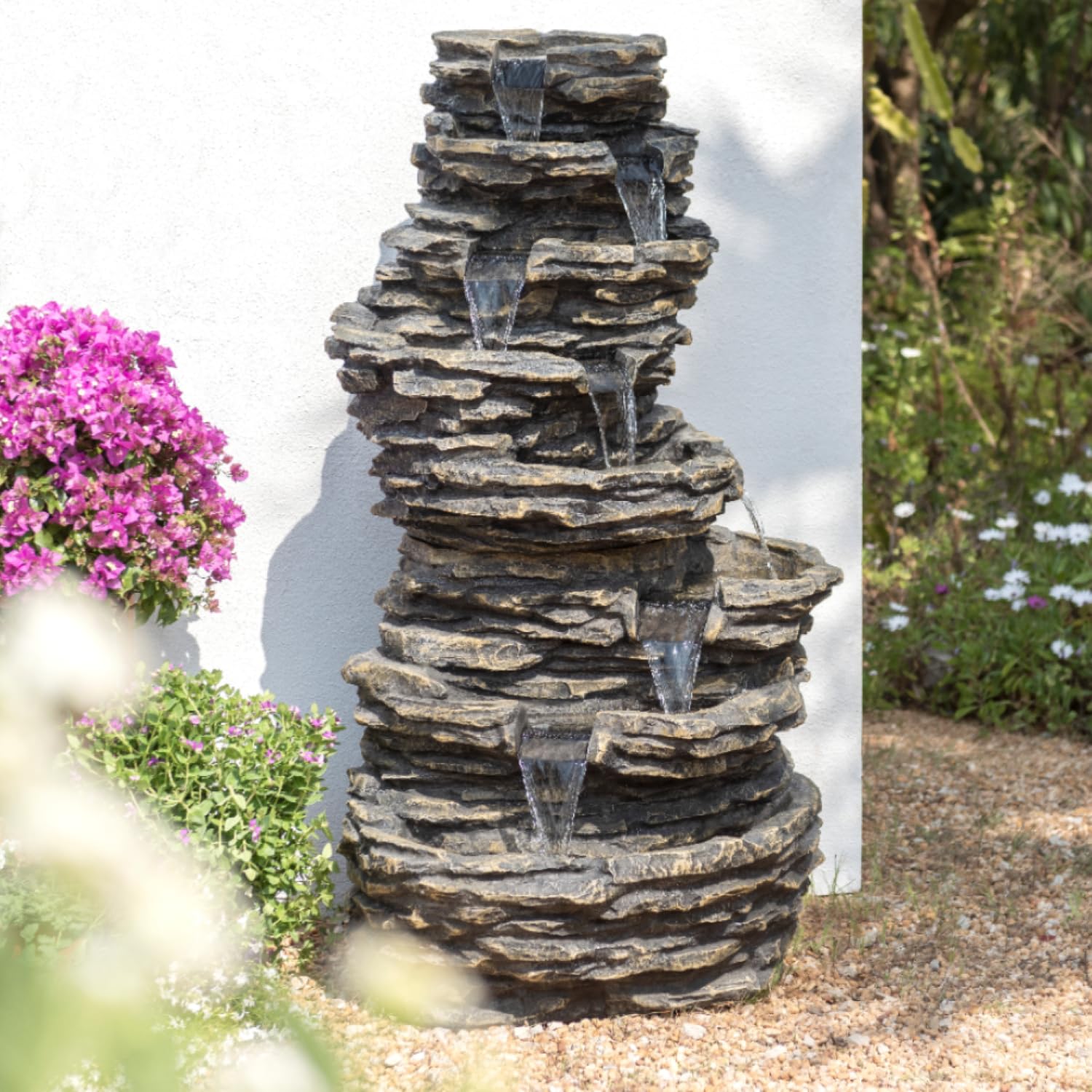 Primrose Rock 8-Tier Cascade Garden Water Feature With Lights For Indoor & Outdoor Use H147Cm from B&Q