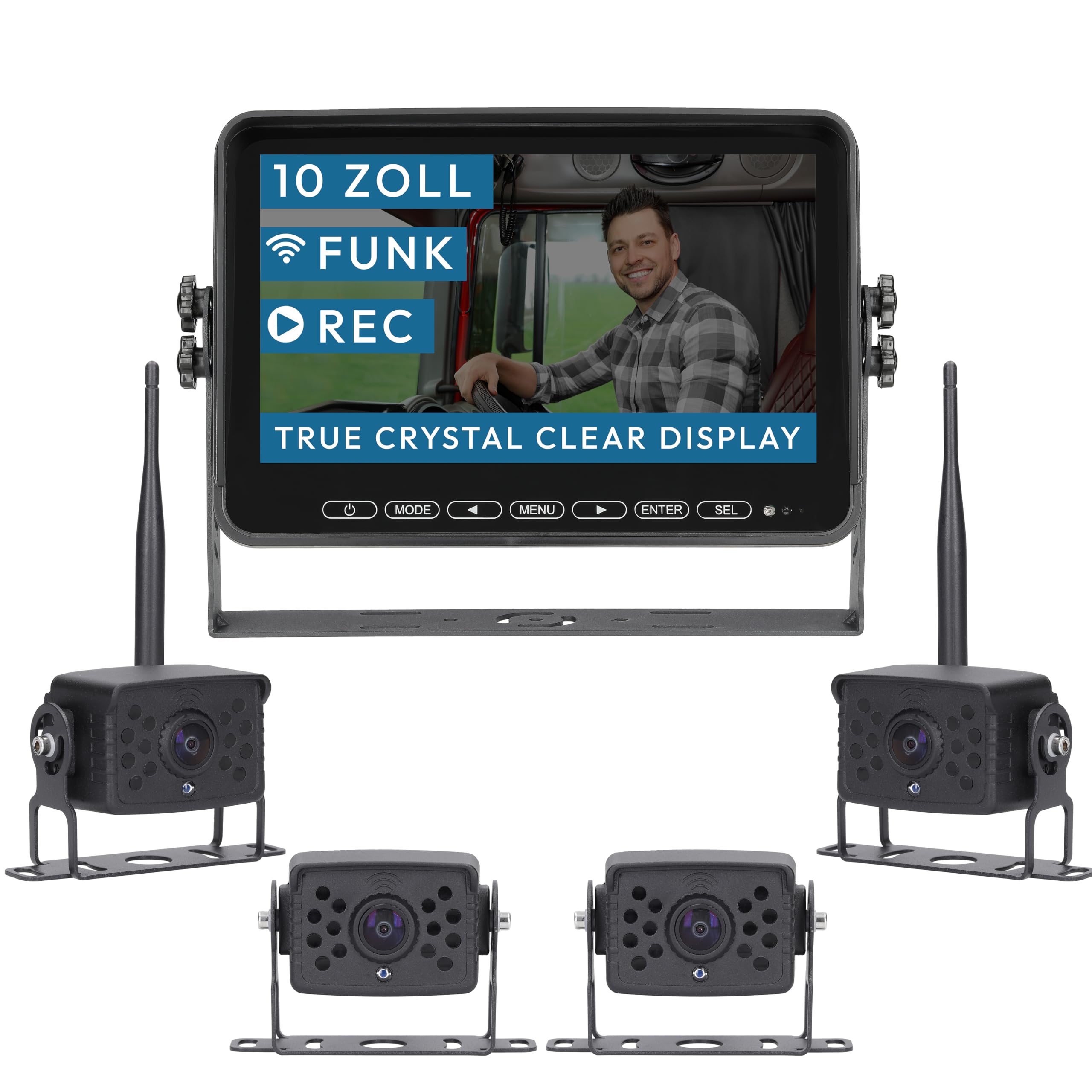 VSG 24 10" Element Wired HD - Sistema de visión trasera inalámbrica con 4 cámaras para caravana y camión, juego de cámara de marcha atrás inalámbrica + monitor DIY reequipamiento 12 V-24 V cámara