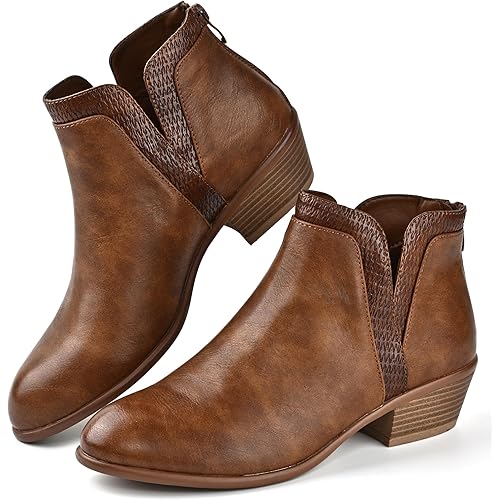 Women's Ankle Boots Low Heels Chunky Fashion Zipper Dressy Booties for Women