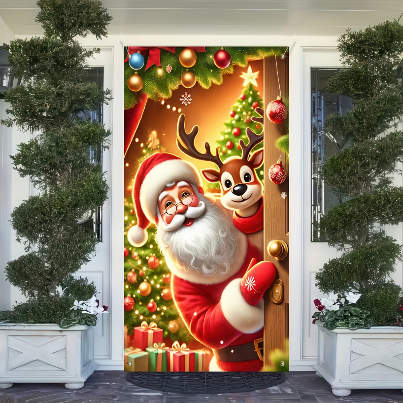 BlissYard Christmas Door Cover 71x35 Inch Gingerbread House Door Banner Merry