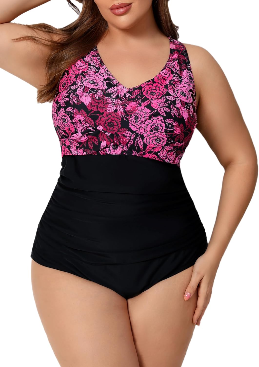 Halcurt Plus Size One Piece Swimsuit for Women Twist Front Tummy Control Full Coverage Retro Bathing Suit