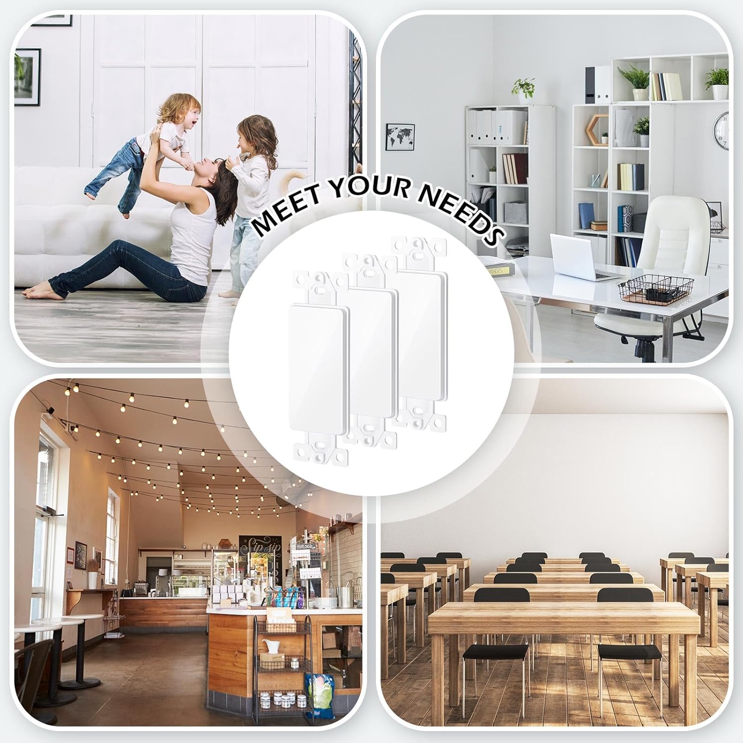 Preboun Blank Wall Switch Insert White Plastic Wall Plate Switch Adapter Cover Thermoplastic Wall Plate Insert with Mounting Screws, 1.43 x 4.08 Inches (40 Pcs)