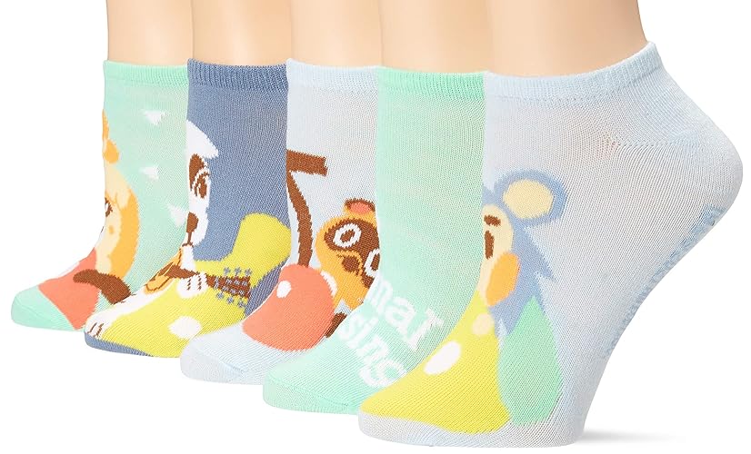 Nintendo Women's Animal Crossing 5 Pack No Show Socks - 9-11 - Blue Turq Multi