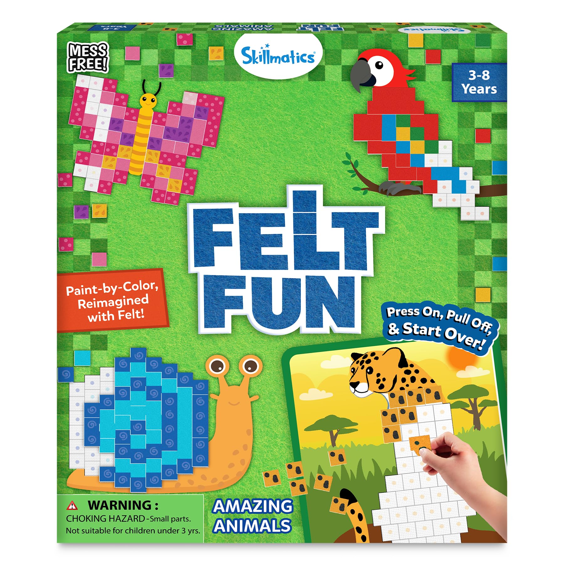 Skillmatics Art Activity - Reusable Mosaic 3D Animal Craft Kit, 400 Felt Squares, Mess-Free Arts and Crafts, Fine Motor Skills, Color Matching & Creative Play, Gift for Kids Ages 3, 4, 5, 6, 7, 8