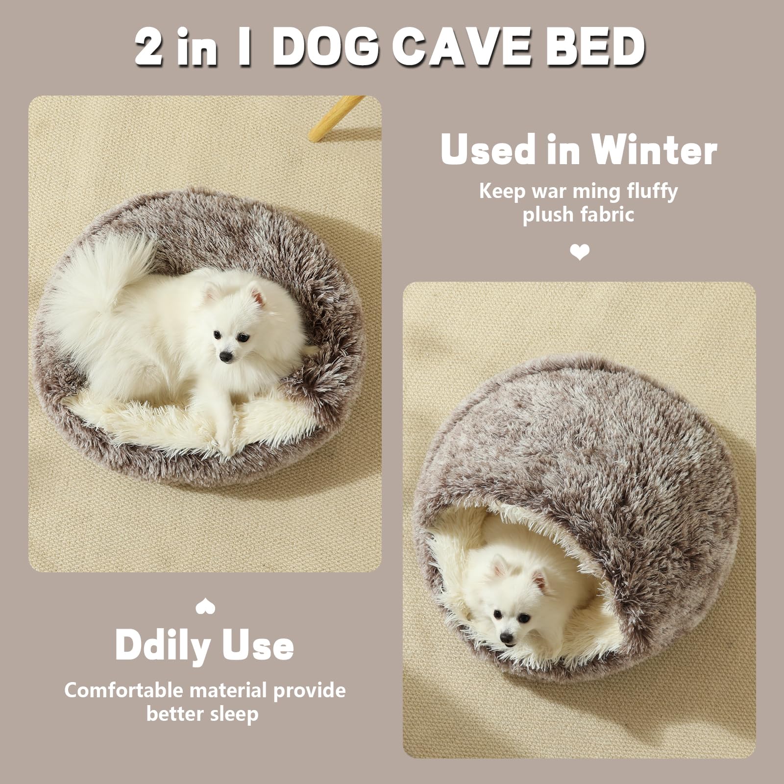 Cama tipo cueva para perros, cama lavable para perros pequeños y medianos con parte inferior antideslizante, marrón degradado, 70 cm