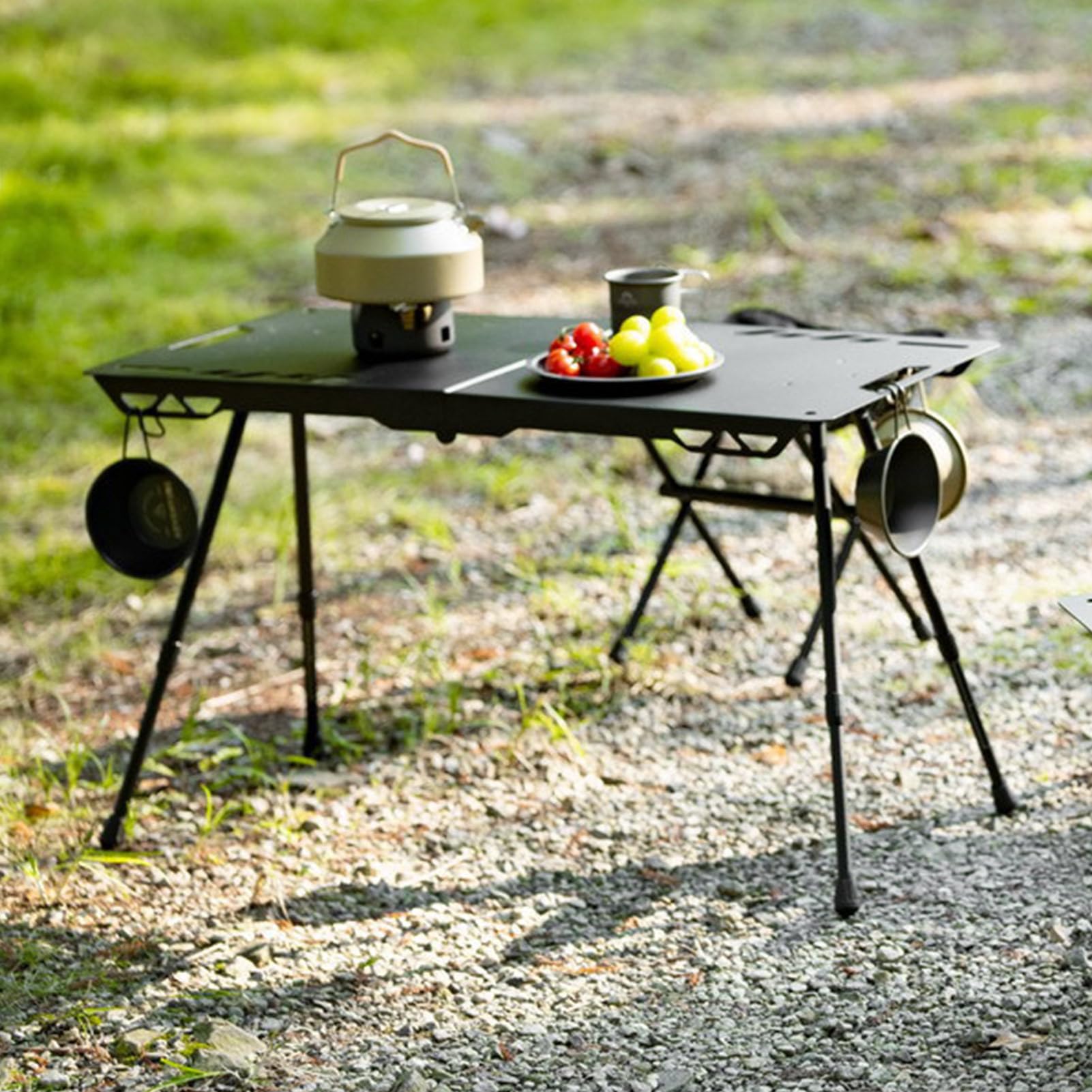 Składany Stół Kempingowy Aluminiowy Przenośny Stolik z Regulowaną | Składany Stół Turystyczny Na Piknik Do Wędrówek Pikniku Grillowania Plaży Podróży oraz na Zewnątrz i Wewnątrz w Ogrod
