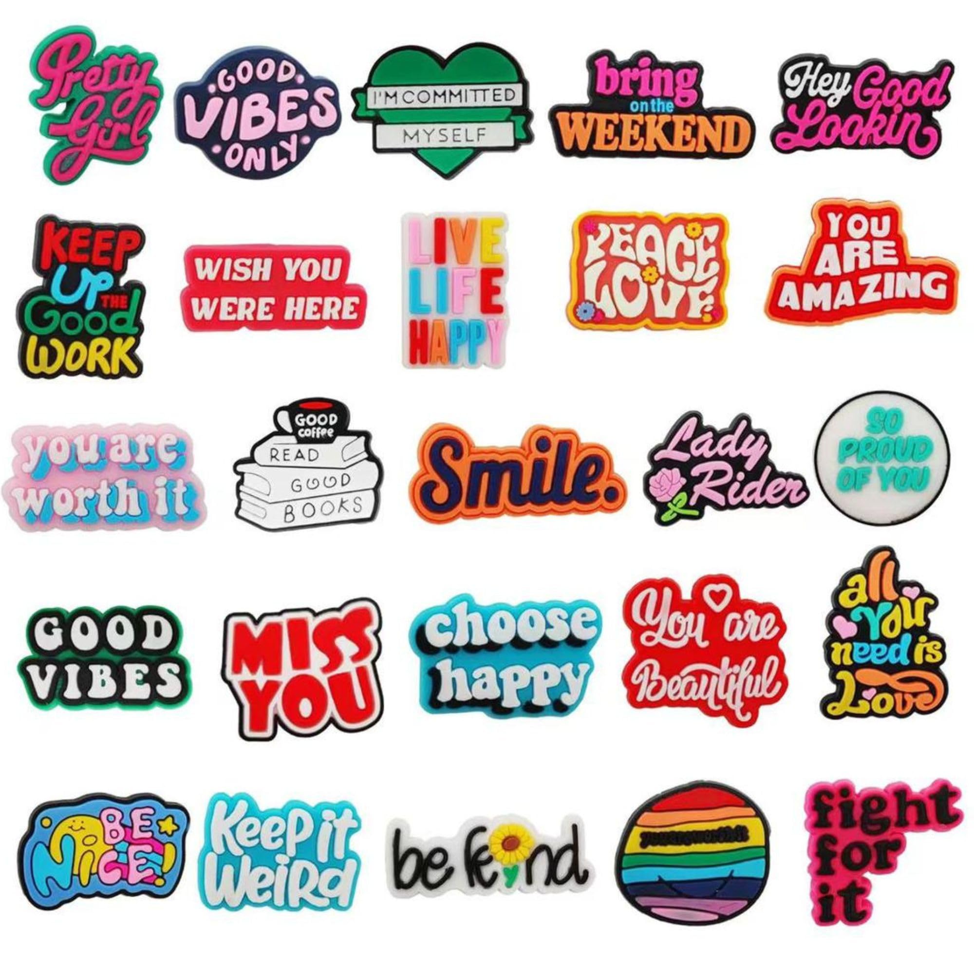 Inspirational Words Shoes Charms for Crocs Bubble Slides, Sandals, PVC Shoe Decorations, Accessories Set of 10