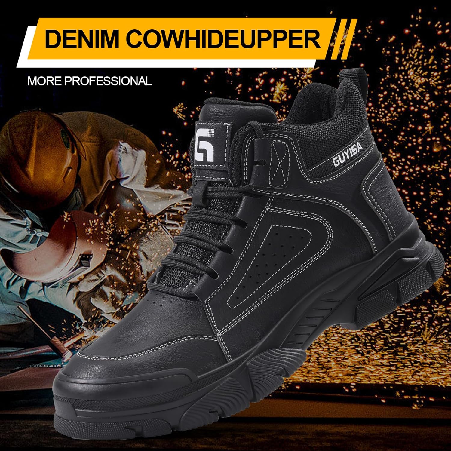 Work Boots for Men,Indestructible Steel Toe Shoes,Breathable High Top Steel Toe Boots for Men,Non Slip Lightweight Safety Work Shoes. - Image 4