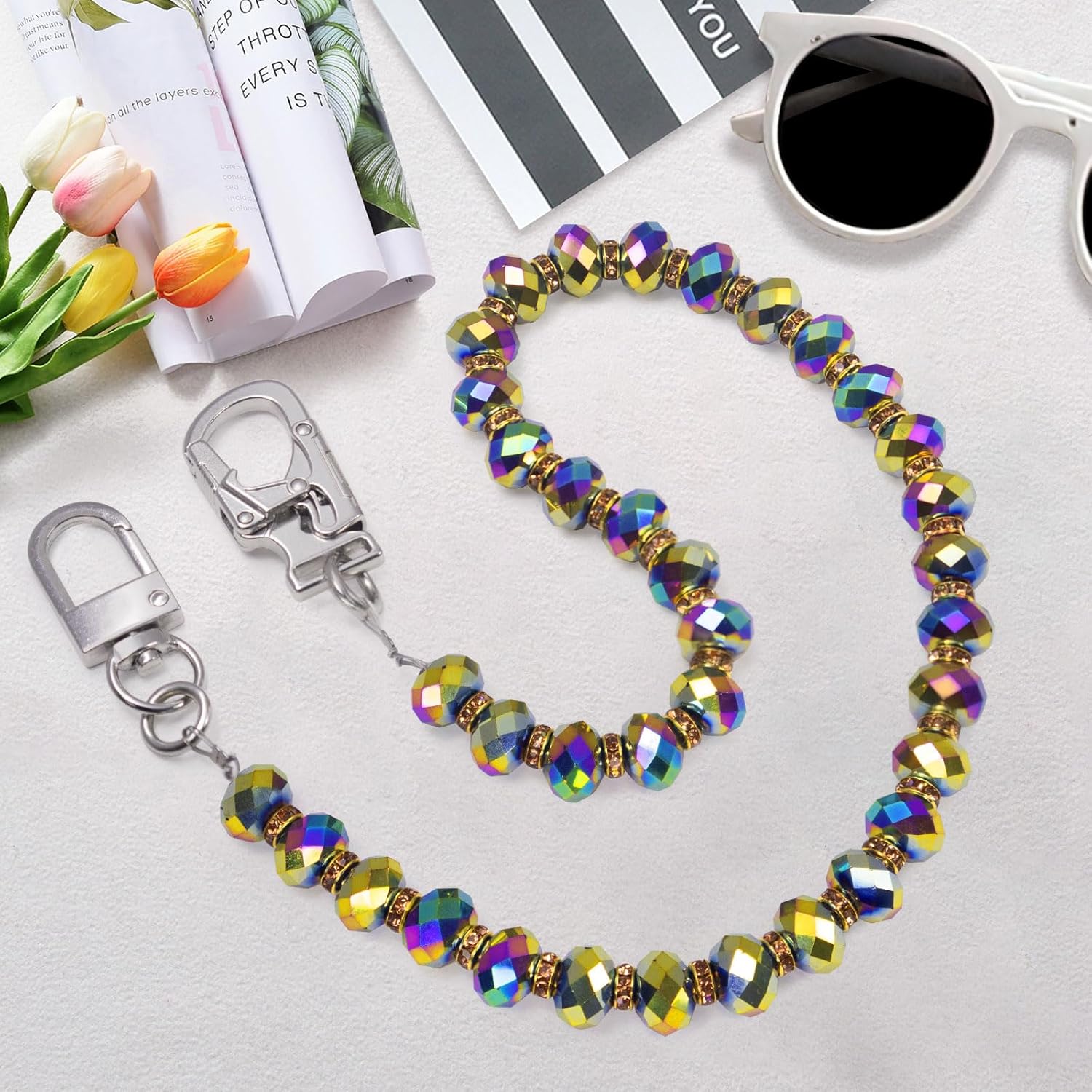 Ahiller Glass Beads Wallet Chain for Men Women, Hip Hop Punk Style Pant Chain with Metal Secure Double Locking Clip - Image 5