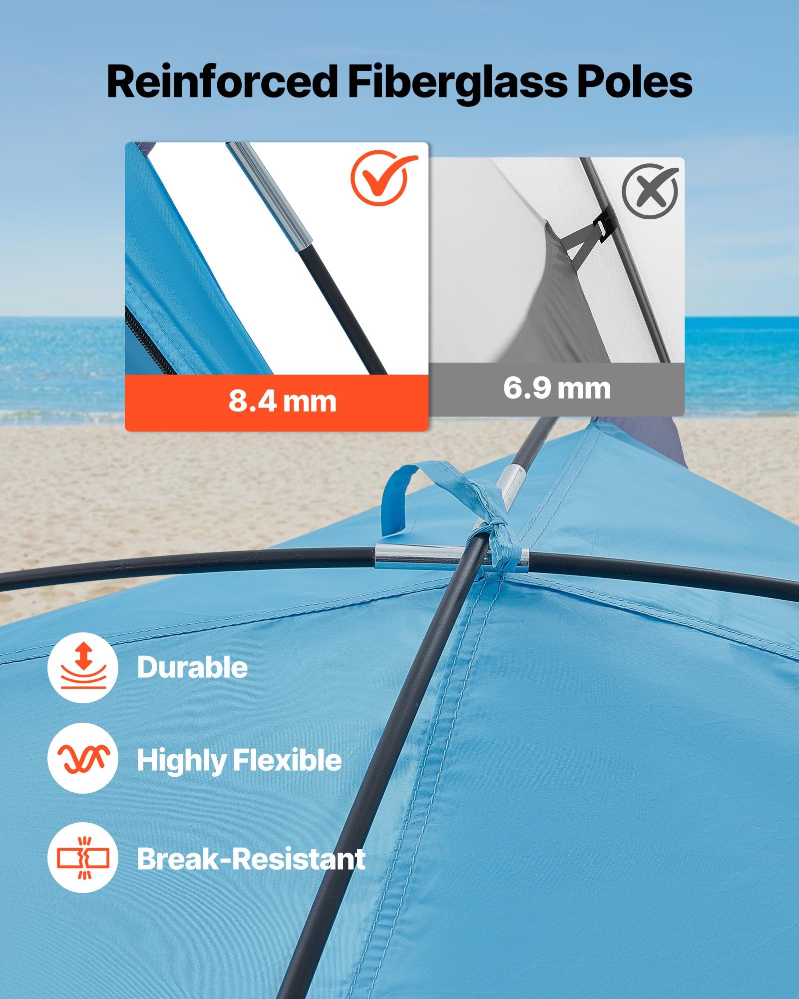 VEVOR Tenda da Spiaggia Parasole per Mare per 4 Persone, Tenda da Sole Portatile con Borsa per il Trasporto e Ancoraggi a Terra, Ombrellone da Spiaggia Leggero per Campeggio, Pesca, Picnic