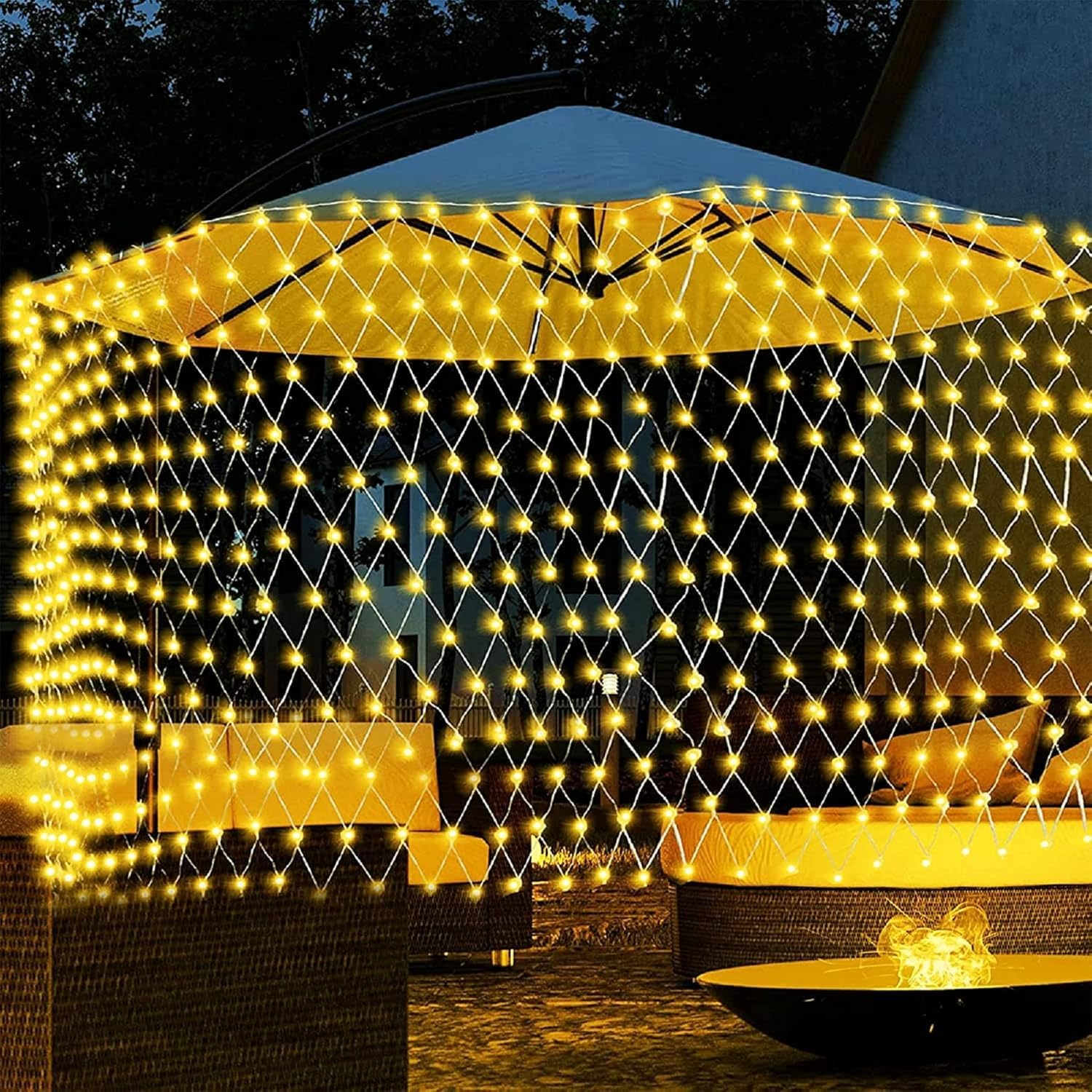 Litehom copper LED Net Mesh String Lights - Diwali Lights, LED Lights for Home Decoration 9.8Ft X 6.6Ft 192 LEDs 8 Modes (3X2 Meter Warm White Net Mesh)