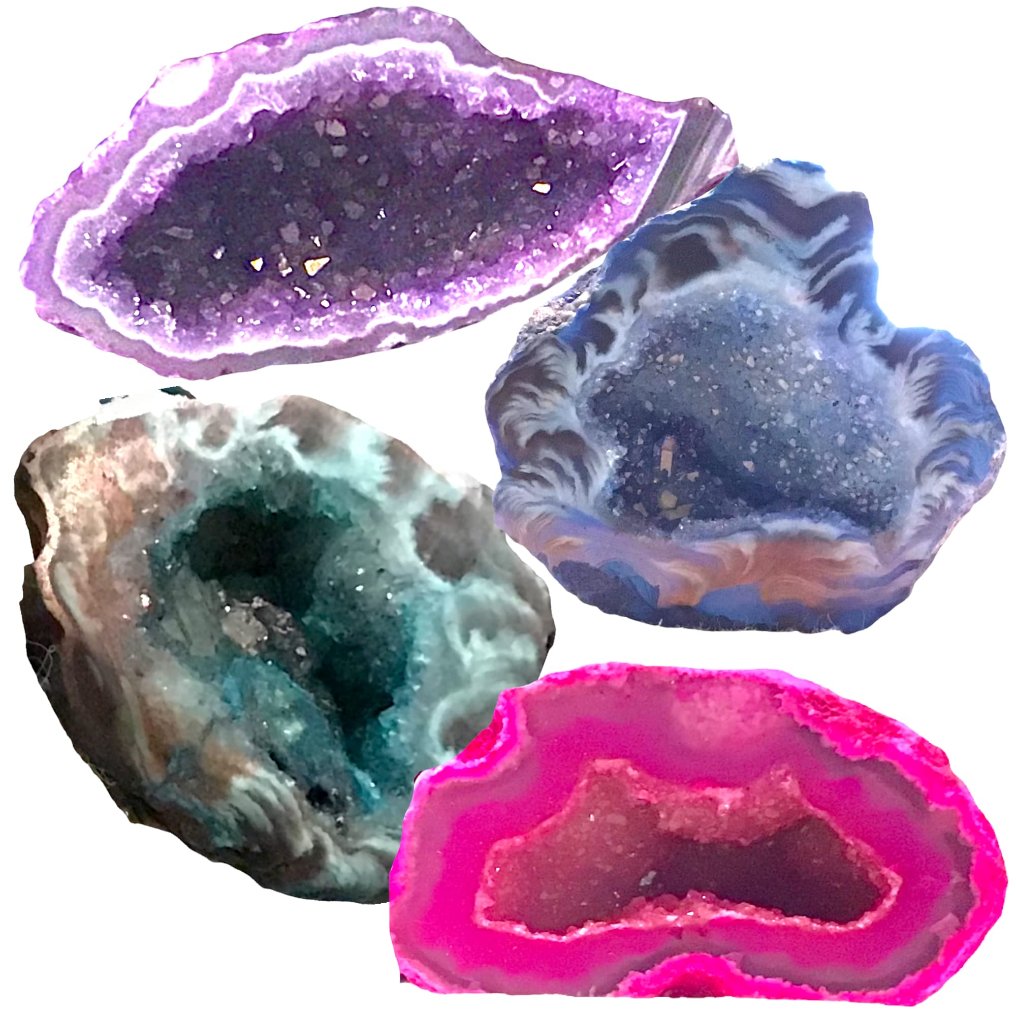 wunderschön gefärbte Achat Geode | aufgeschnitten | A* Qualität | Schnittkante poliert I Glücksgeode I Feengarten (Set 4 Farben)