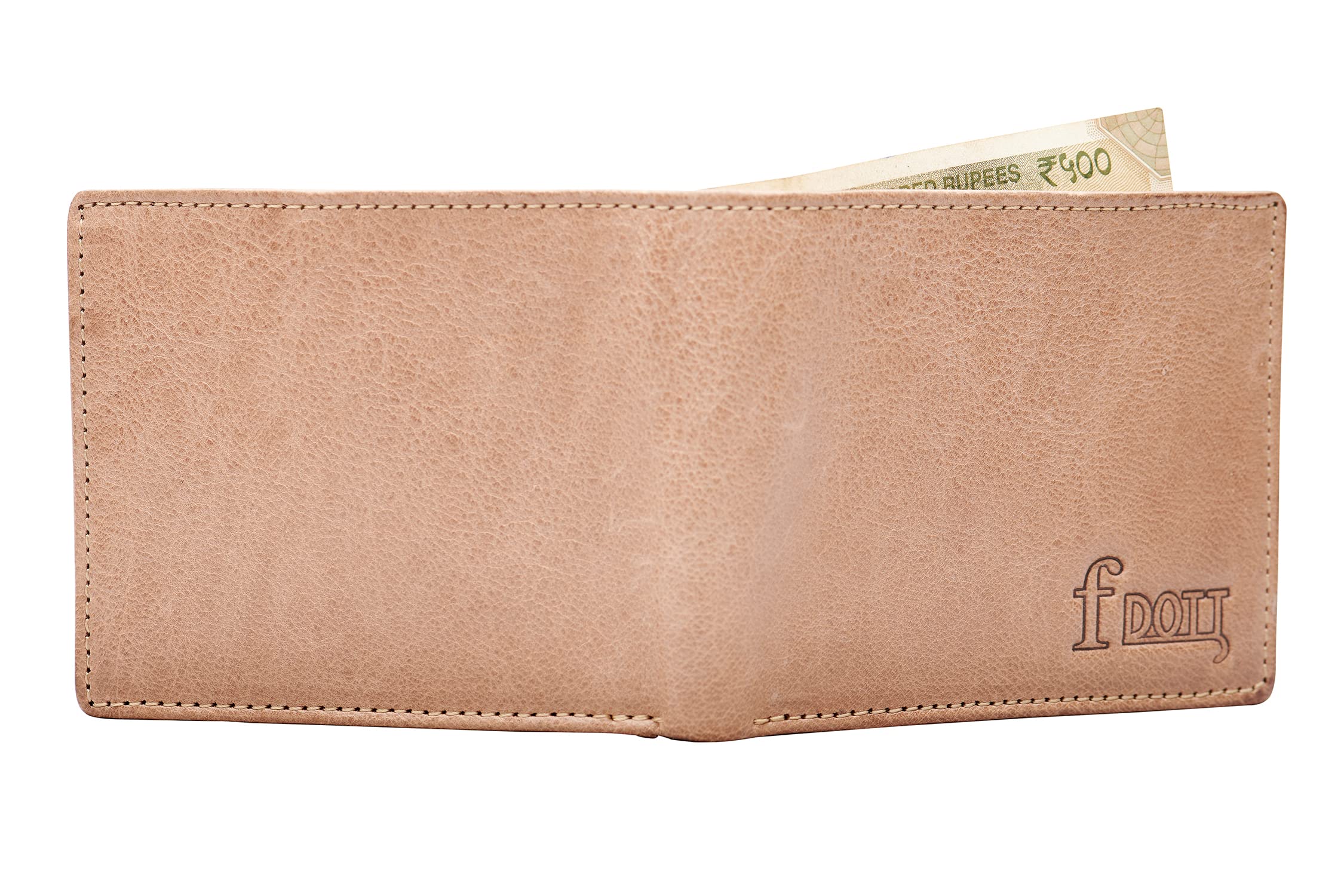F DOTT Men's Pure Leather Bi-fold Slim Wallet (Beige)
