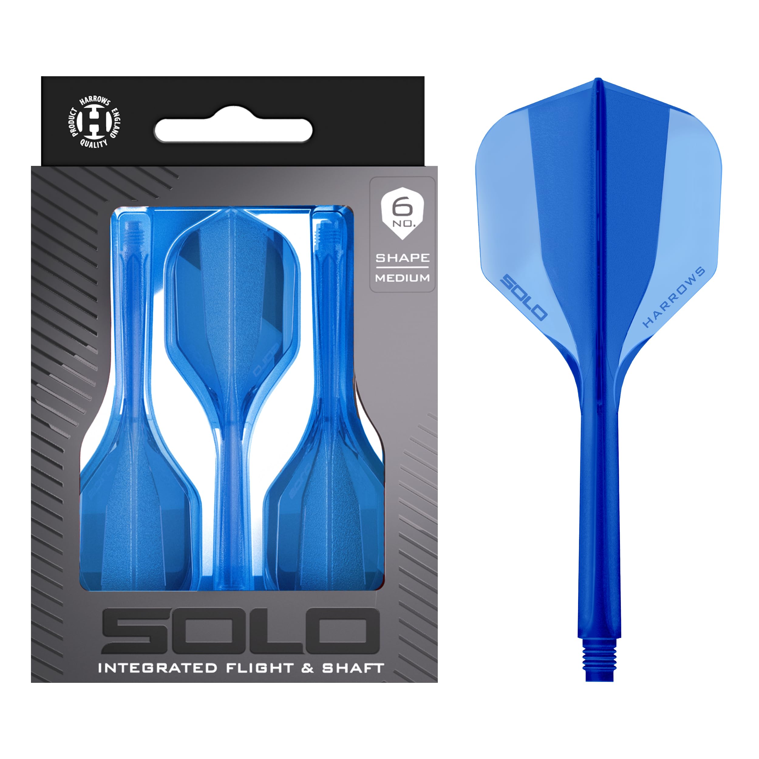 Harrows Solo Integrated Flight & Shaft System – 3 Molded Flights & Shafts – One-Piece Aero Core Construction – Fixed 90° Design for Stability (Blue, Medium) — image 1