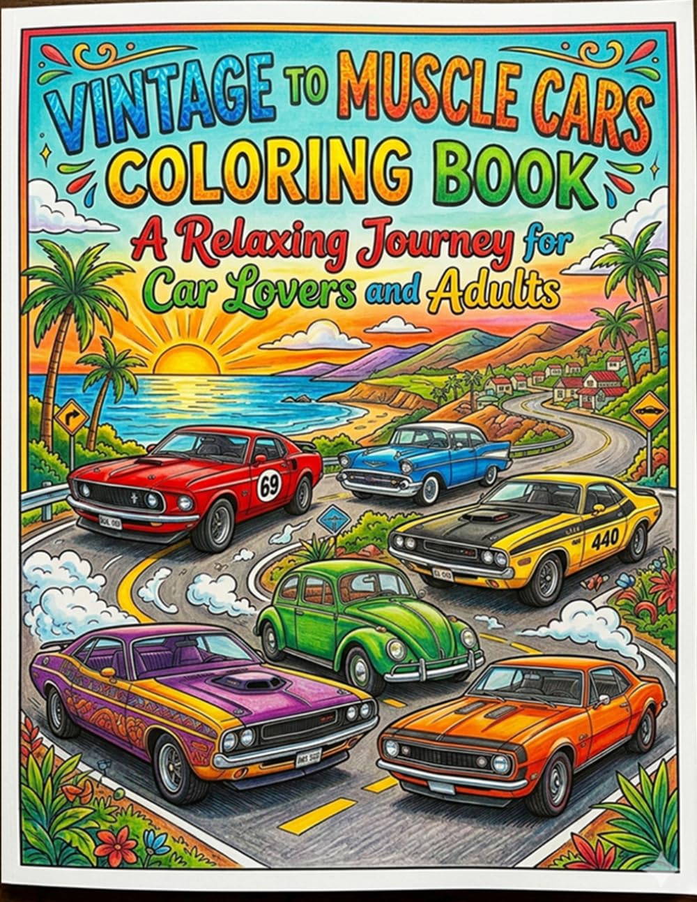 Vintage to Muscle Cars Coloring Book: A Relaxing Journey for Car Lovers and Adults: Classic Vintage and Muscle Car Designs for Stress Relief Creativity and Relaxation