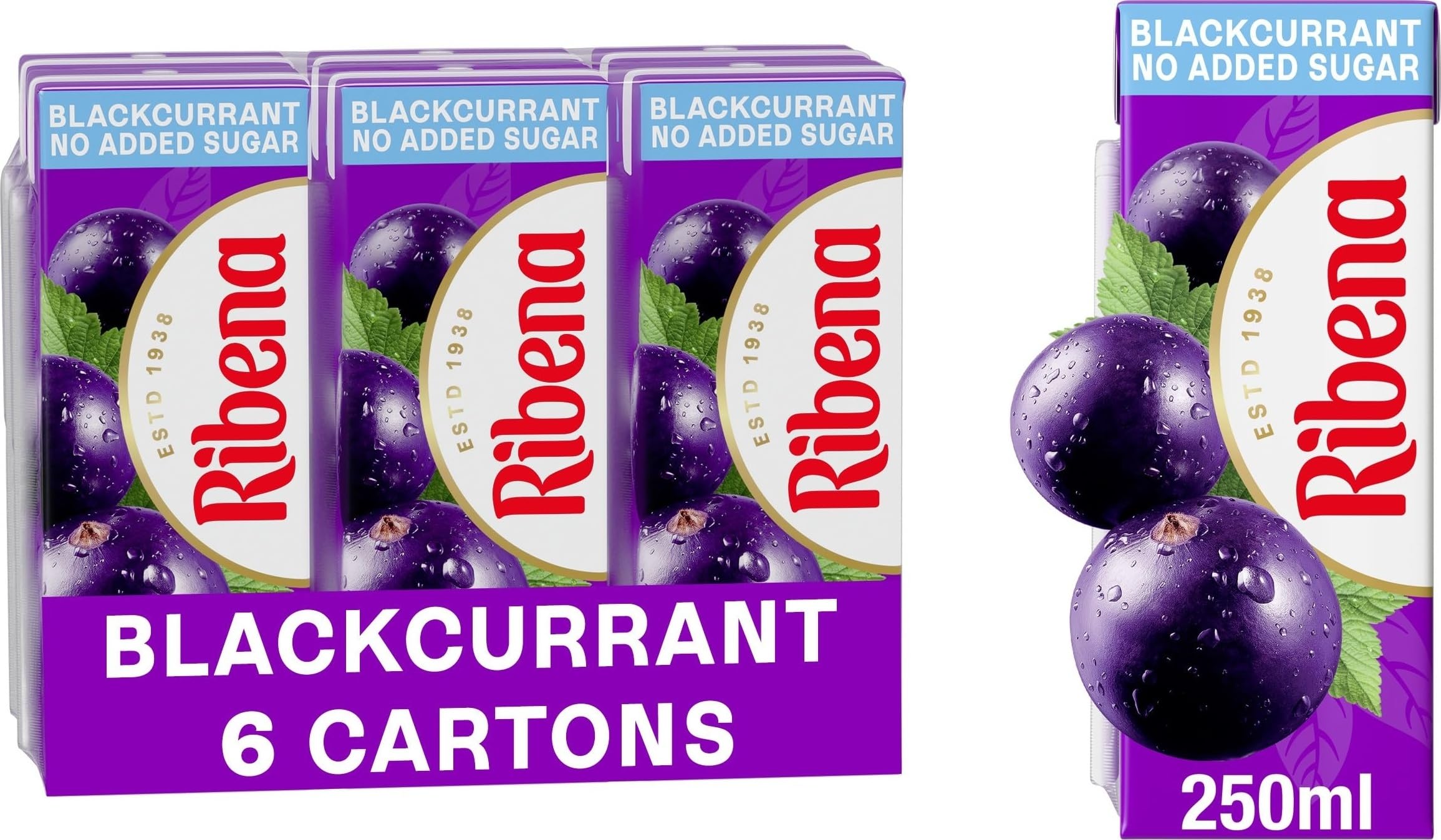 Ribena Blackcurrant Drink 250ml 6Pack. Real Fruit, Vit C, Unsweetened, Natural.