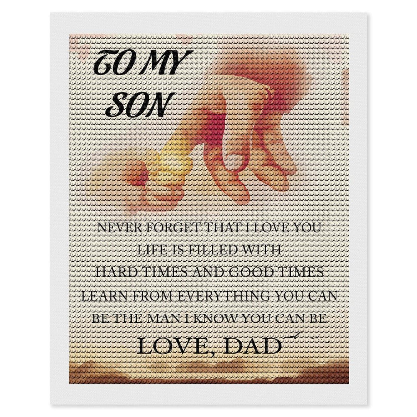 Junmoney DAD to Son Diamond Art Canvas 16"x20", for Adults, Good for Quiet Evenings, Bedroom Decor, Festive Craft Gift, Easy to Enjoy