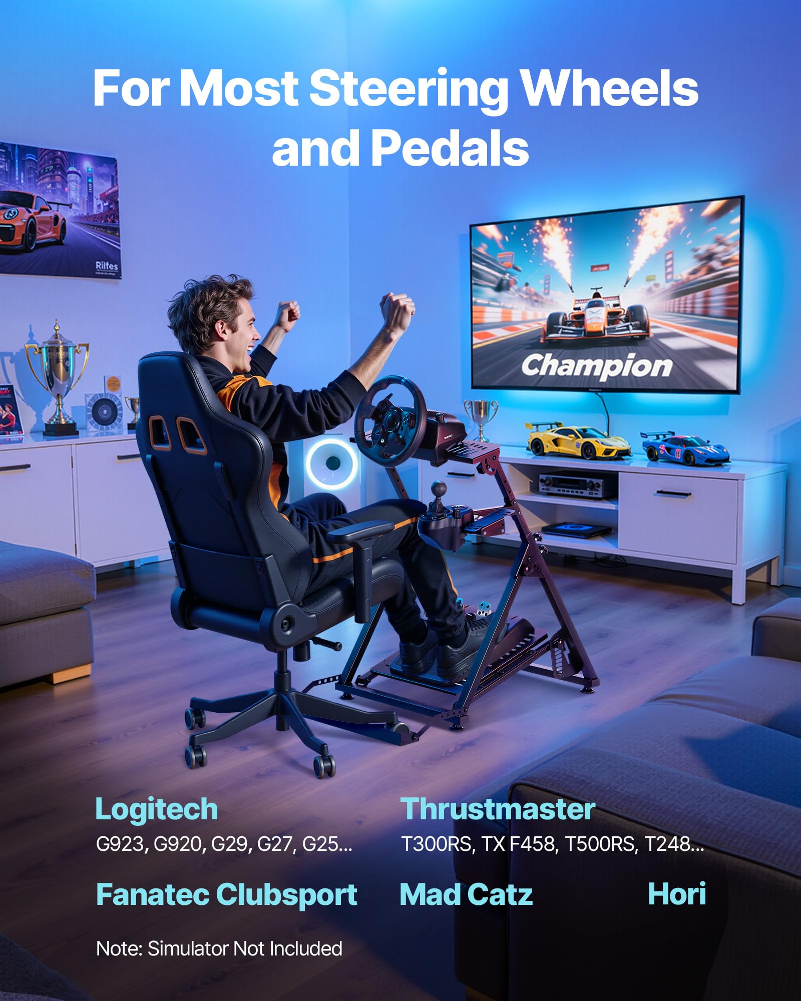 VEVOR Soporte para Volante de Carreras Ajustable y Plegable, para Logitech G923, G920, G29 y G27, Thrustmaster T300RS TX, F458, T500RS, T3PA-PRO F1/GT, Consola de Juegos, 900 x 710 x 845 mm