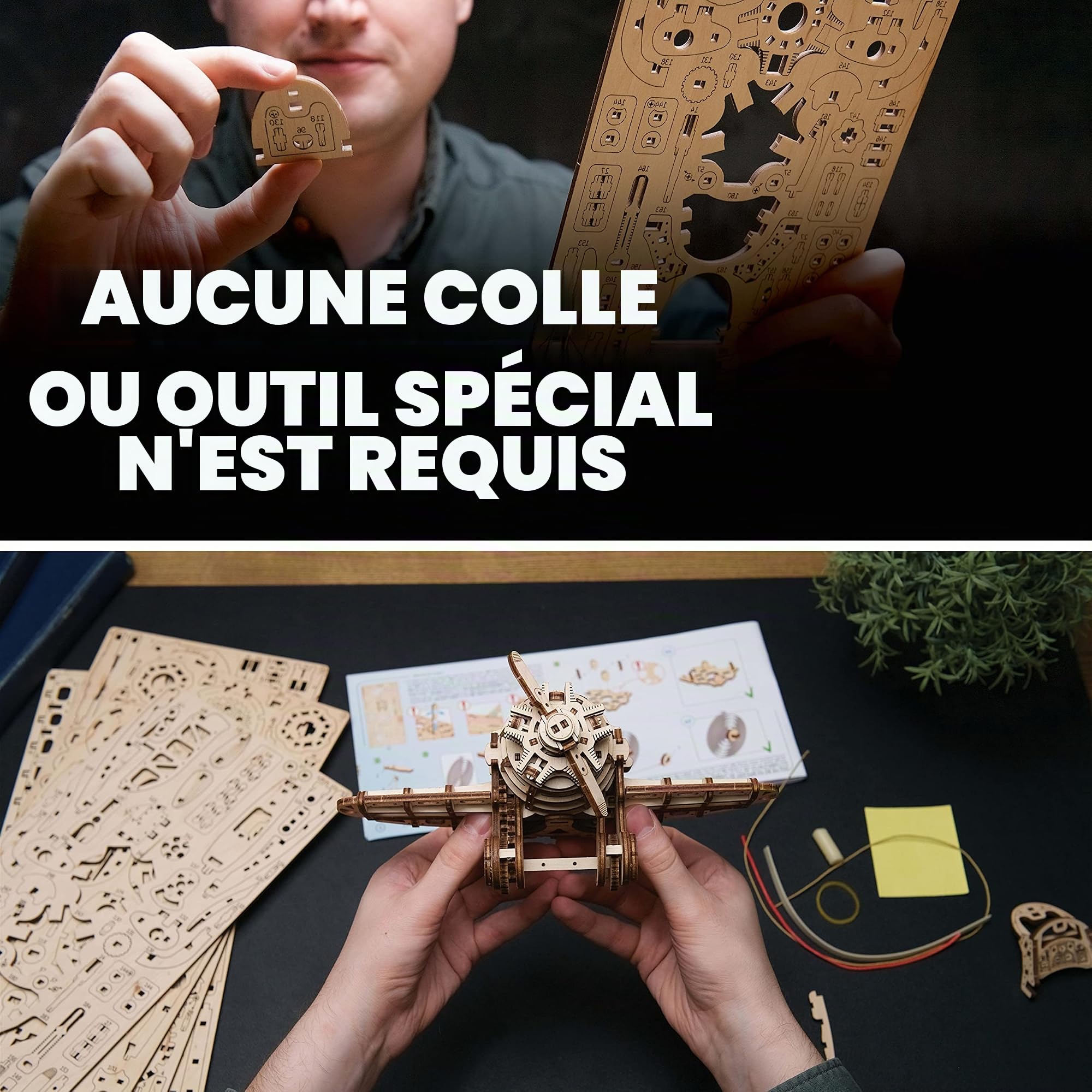 UGEARS Kit de construction en bois puissant - Avion frelons fous - Course des années 1930 - Puzzle 3D - Puzzle 3D en bois pour adultes - Avion rétro DIY avec moteur à ressort hélicoïdal