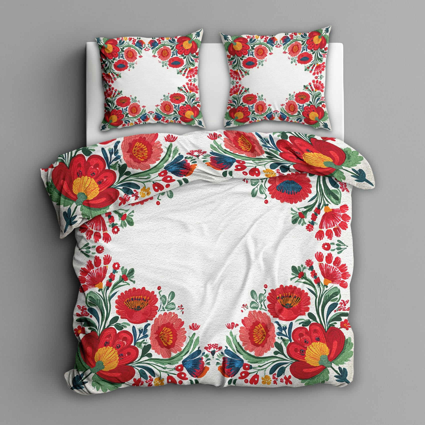 Generisch Blumen Rot Bettwäsche 135x200 2er Set Deckenbezug, Geschenk | Landhausstil Floral Muster, Bettbezug Set, Bügelfreie, Reißverschluss, Kissenbezug, Wendebettwäsche Blumen Rot Deko