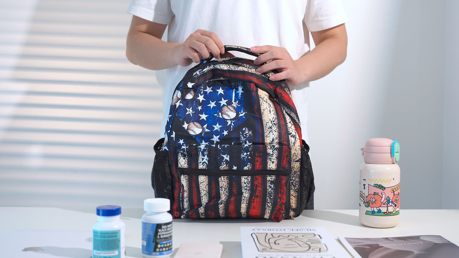 Giwawa American Flag Baseball Print Backpack Patriotic USA School Bookbag for Boys Girls Computer Backpacks Book Bag Travel Hiking Camping Gym Daypack 11.5x8x16 inch : Electronics