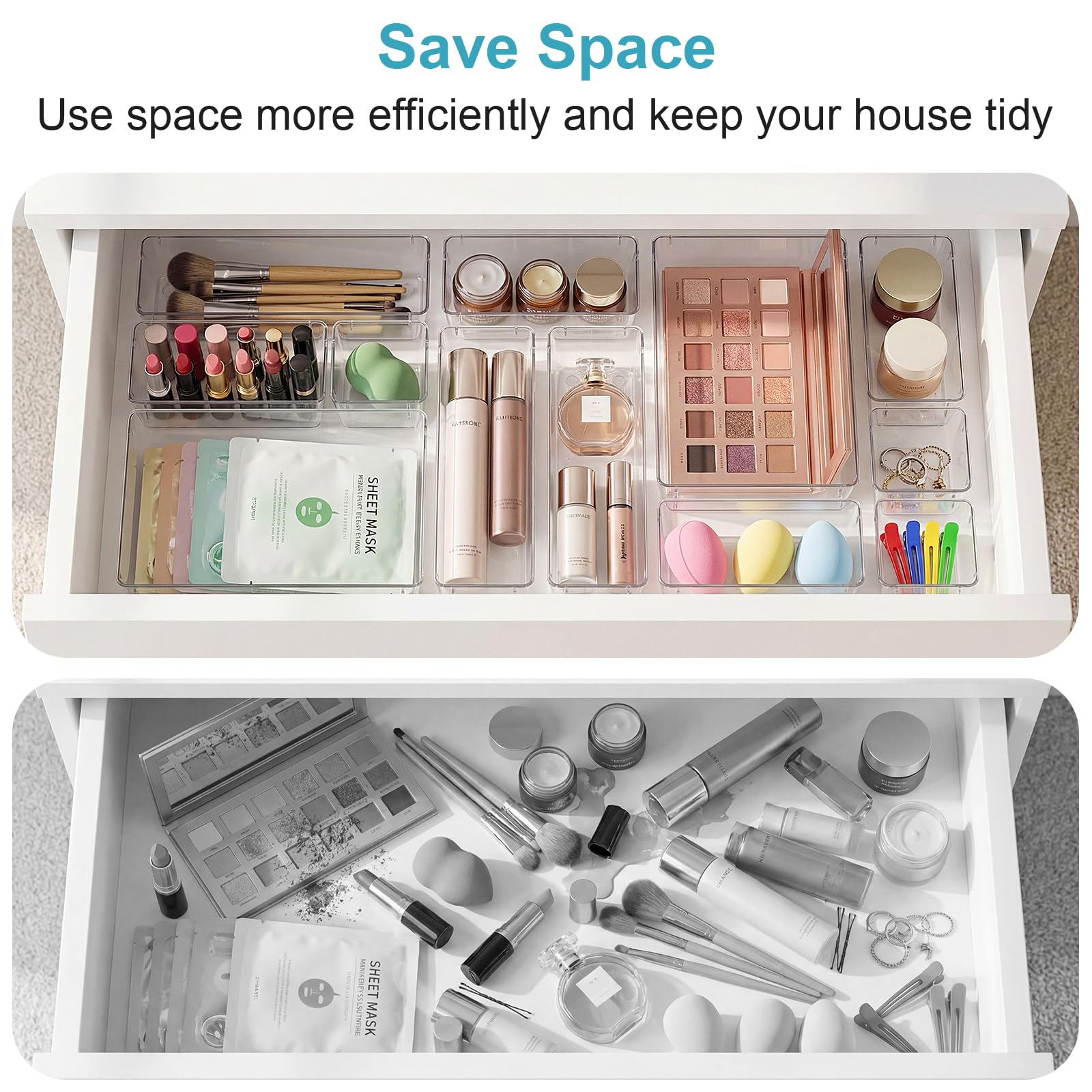 Plastic opbergbox voor cosmetica, multifunctioneel, stapelbaar, voor op het bure