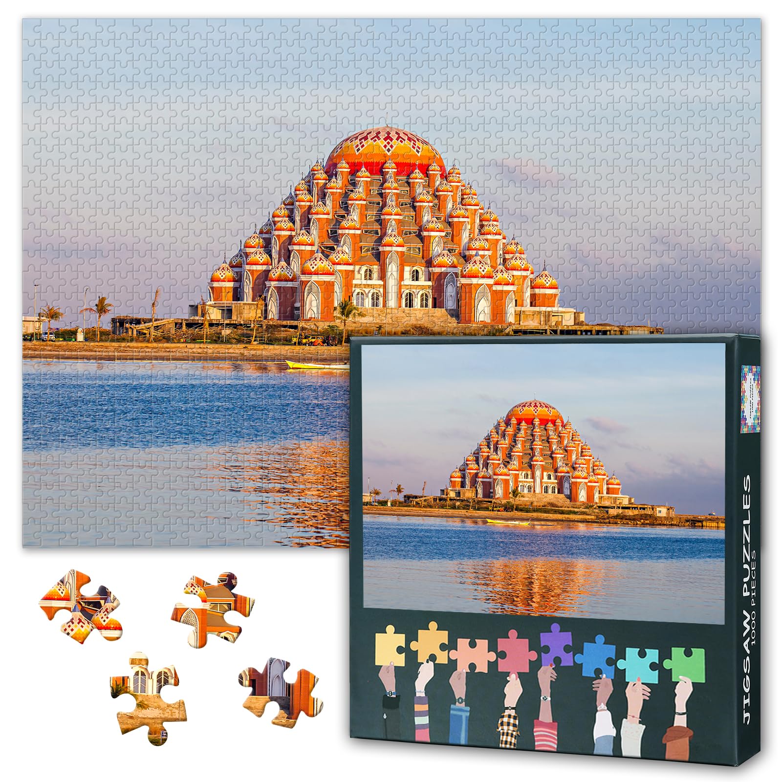 99 Domes Mosque Puzzles for Adults 1000 Pieces, New Landmark of Makassar City Jigsaw Puzzles, Adult Puzzle for Adults, Educational Fun Games or Toys for Elders Friends 20X27 INCH โ image 1