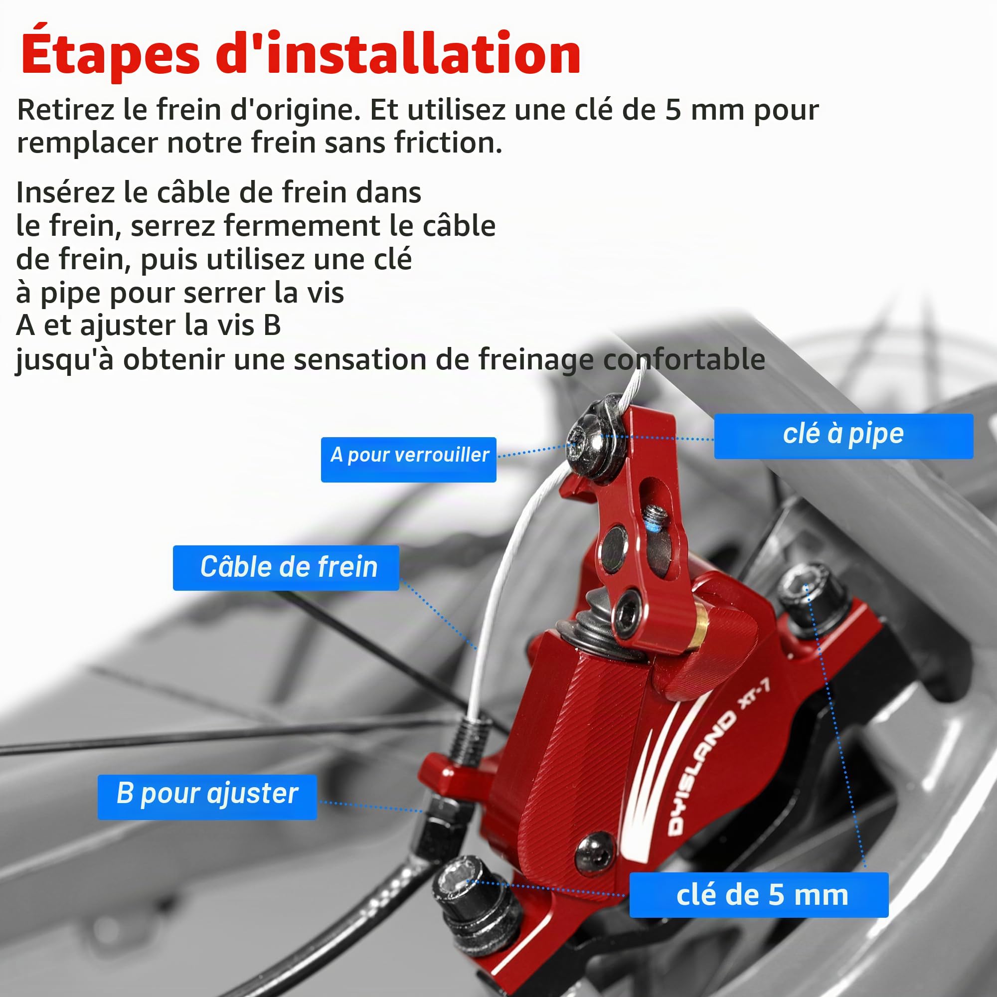 XT-7 Etriers de Freins à disques hydrauliques, étriers de Freins Avant et arrière à tirage par câble pour VTT/vélo de Montagne/vélo de Route/vélos électriques.