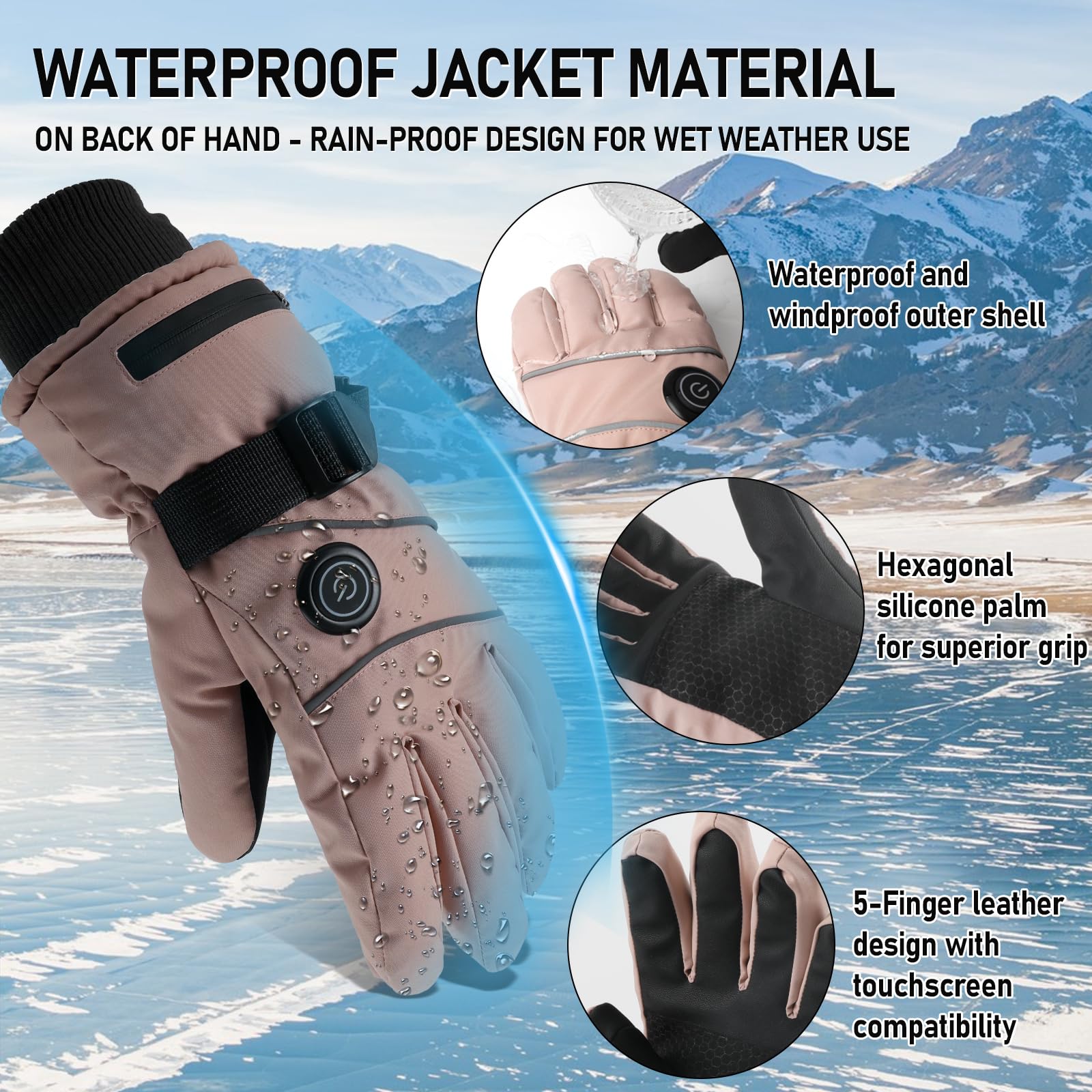 Gants Chauffants pour Homme et Femme, 5000 mAh, Rechargeable, avec écran Tactile, 3 Niveaux 45/50/55 ℃ Gants Chauffants électriques antidérapants pour Cyclisme, Chasse, Ski, Camping