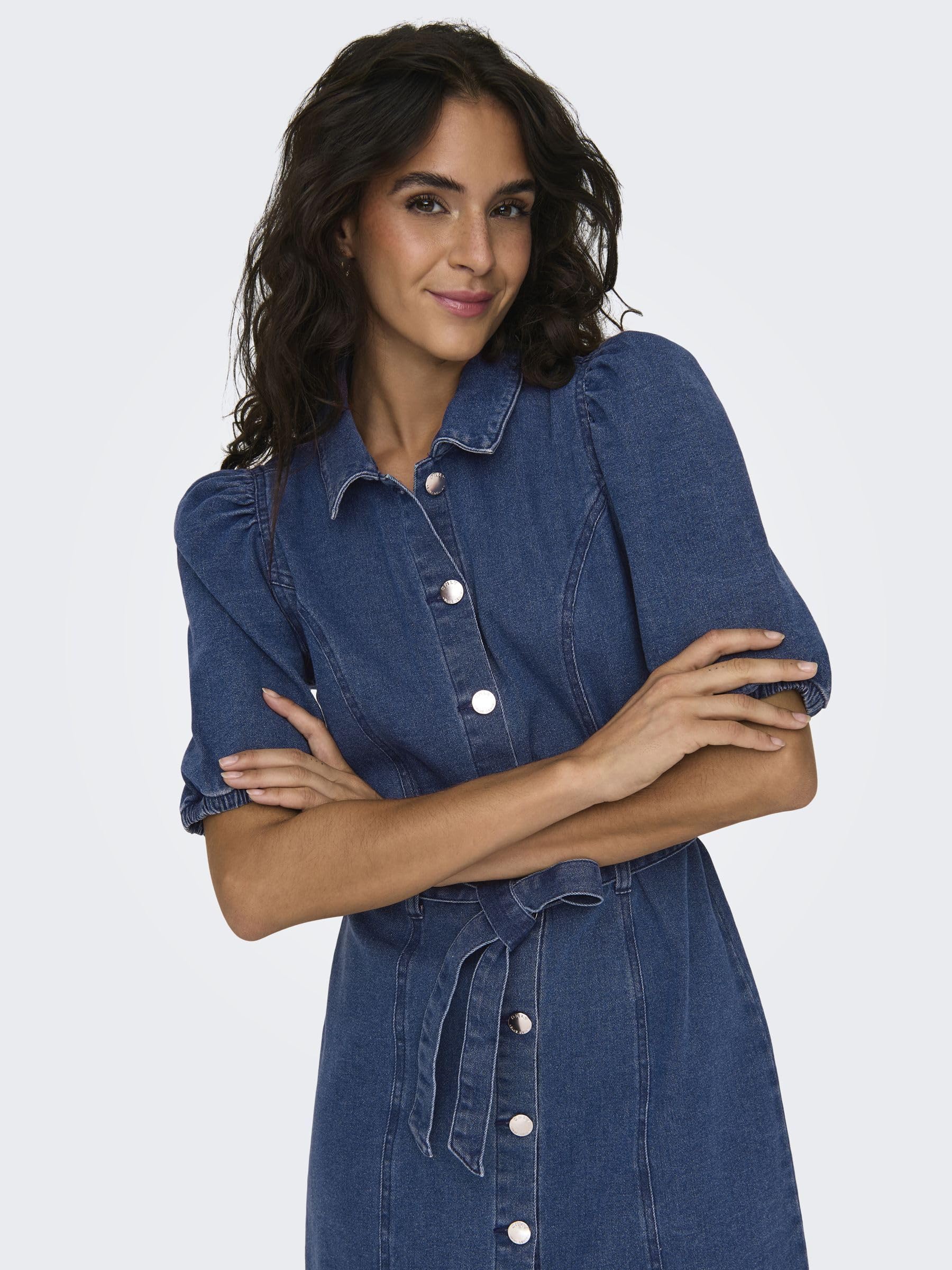 Only Onlvibbe SS Belt DNM Dress MBD Noos Abito Jeans, Media Blu Denim, M