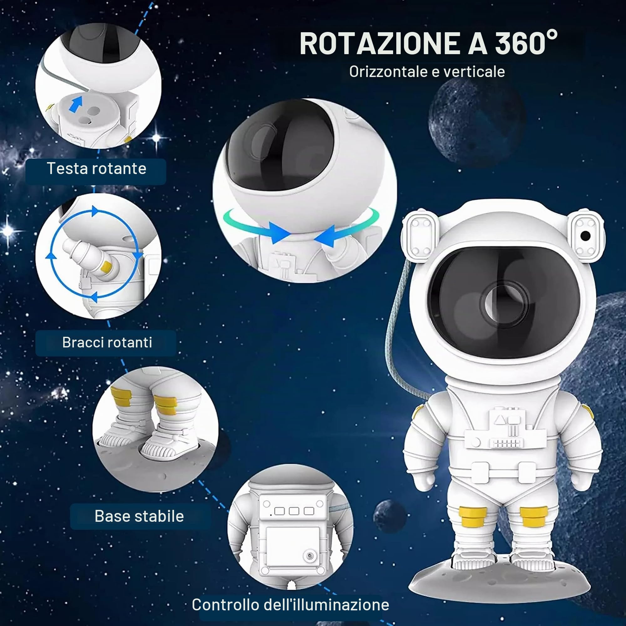 SWIFTVEIN Astronauta LED Proiettore di cielo stellato, luce galattica con telecomando e timer, proiettore di stelle per bambini e adulti, proiettore intelligente di stelle bianco