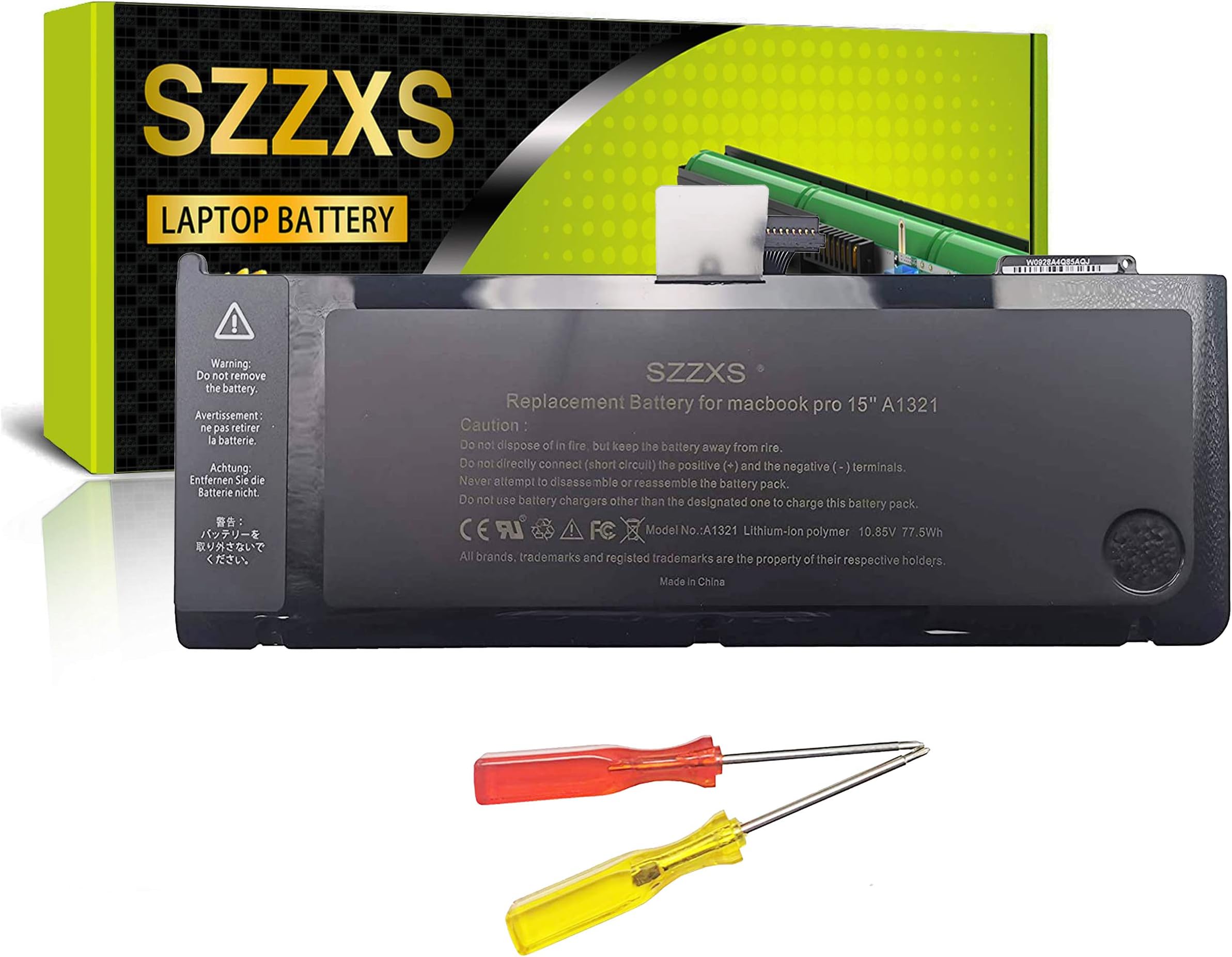 Laptop Replacement Battery A1321Compatible with MacBook Pro 15" A1286 Macbook Pro 5,3 Macbook Pro 5,4 (Mid 2009) A1286 Macbook Pro 6,2 (Mid 2010 to End 2010 Version) – 10.95V 77.5Wh