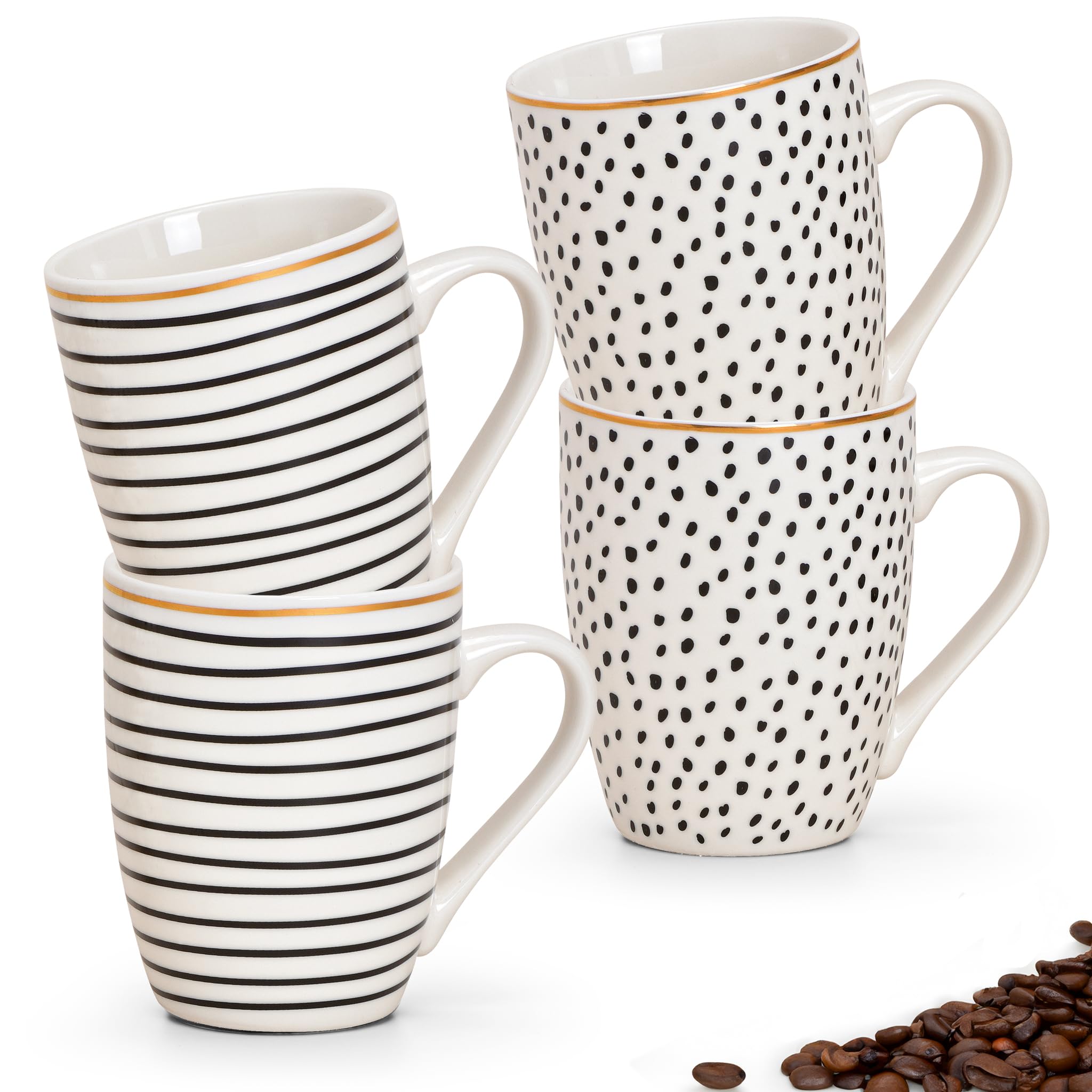 Matches21 Coffee Mugs Coffee Cups With Eye-catching Black White Stripes And Checked Designs Porcelain Set Of 4 10 Cm 300 Ml - View #12