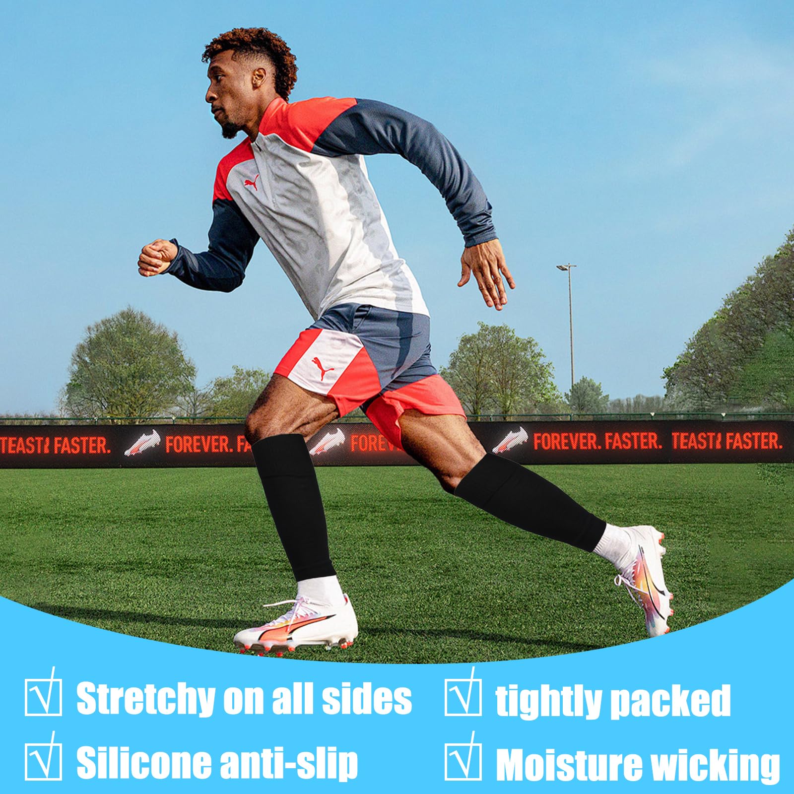 Parastinchi Da Calcio Con Calze Integrate - 2 Paia, Antiscivolo E Traspiranti Per Uomo, Donna E Giovani (Nero) - Foto 9