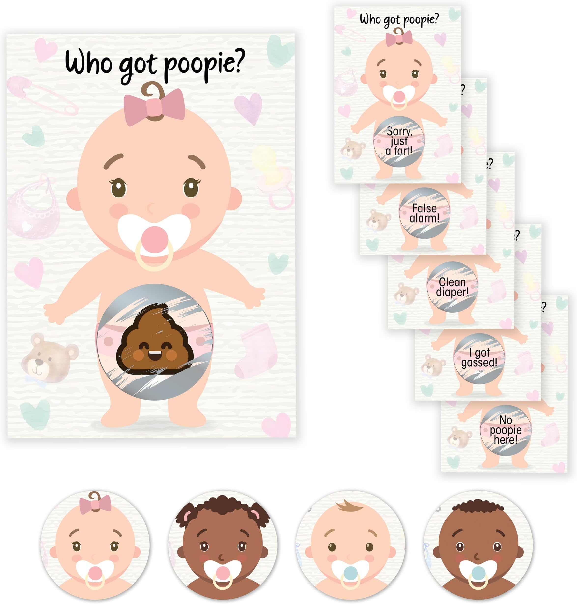 Party Hearty Baby Shower Games for Girl, 33 Poopie Emoji Scratch Off Lottery Tickets, Baby Games Ideas, Scratch Off Game