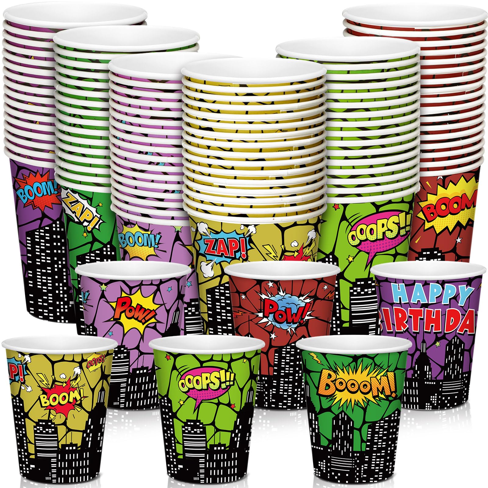 Teenyyou 100 Pcs 9 oz Hero Disposable Paper Cups Hero Boom Party Supplies Bulk Party Disposable Coffee Cups for Tea Beverage Hot Cold Drinking Holiday