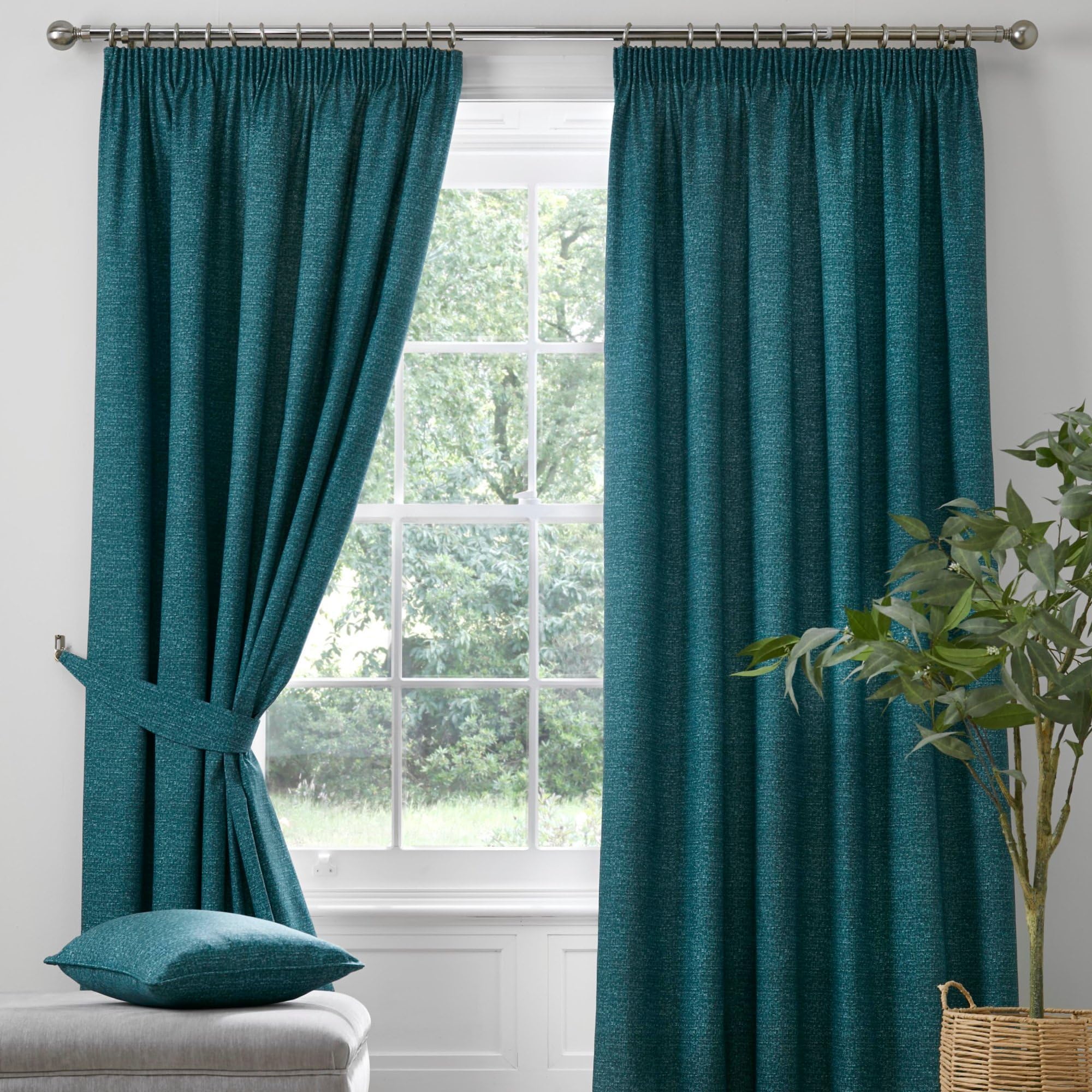 Dreams & Drapes - Teal Blackout Pencil Pleat Curtains W66 x L54" (168 x 137cm) - 2x Tie Backs Included - Heavy Weight - Thermal & Soundproof Curtains - Teal Blue Curtains for Bedroom & Living Room