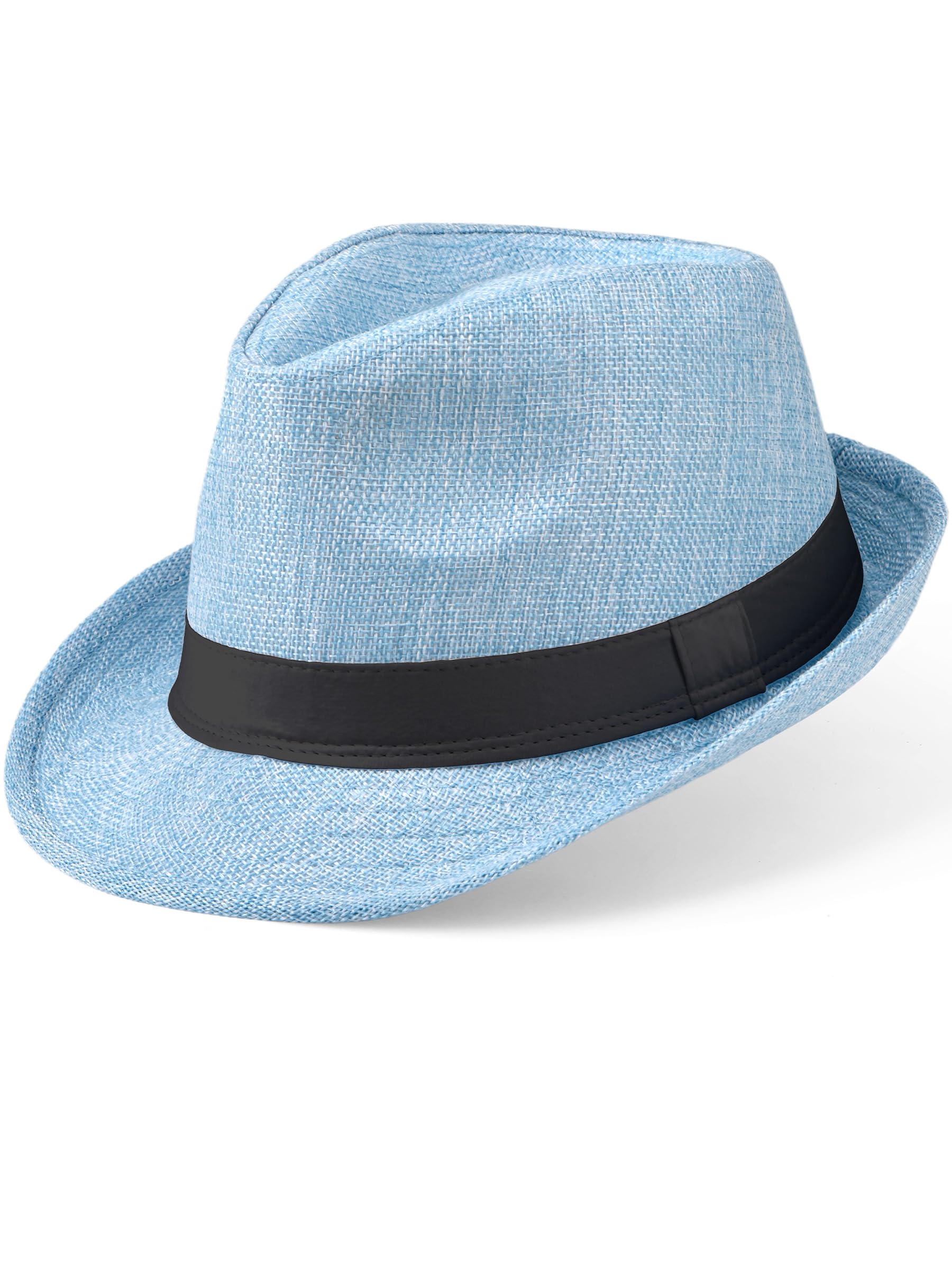 Babeyond Cappello di paglia Fedora da uomo stile anni ‘20, in feltro, modello Panama a tesa stretta, con nastro