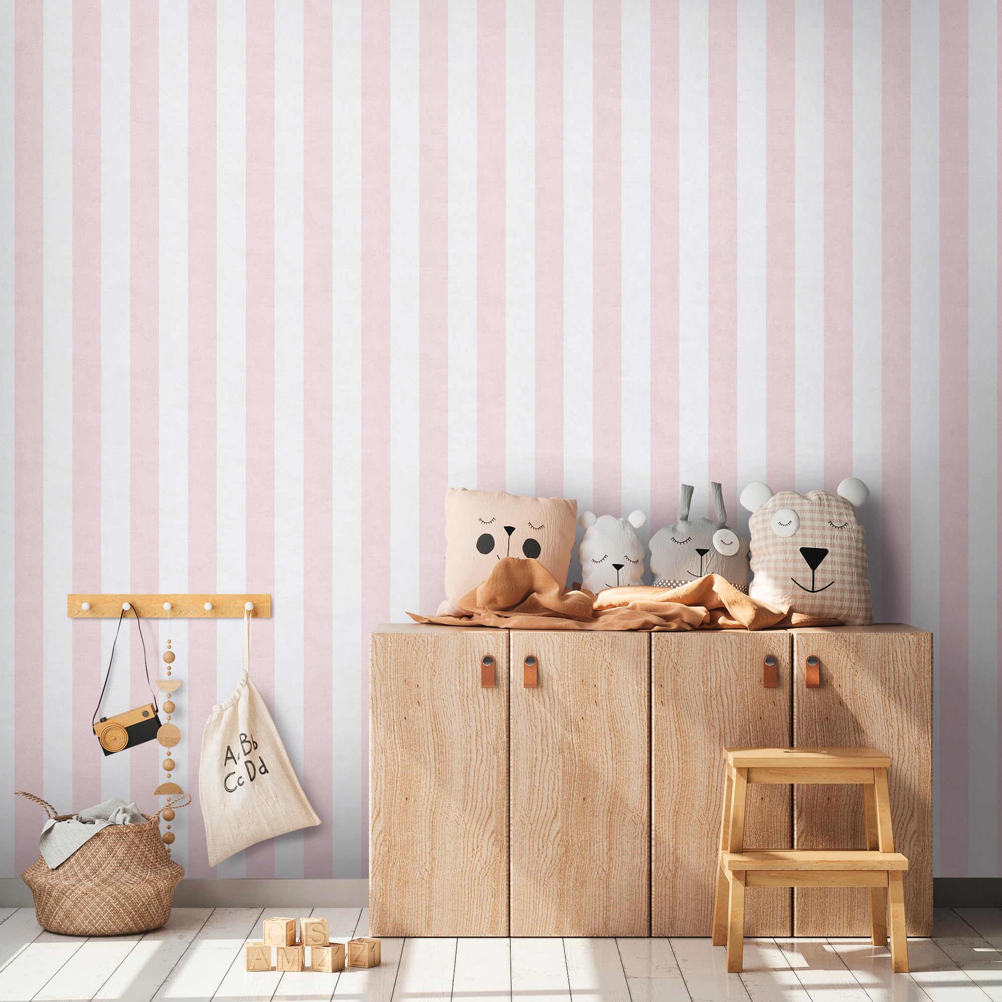 A.S. Création Lilly & Luis papel pintado no tejido a rayas en crema, rosa – papel pintado decorativo 10,05 x 0,53 m – 770782
