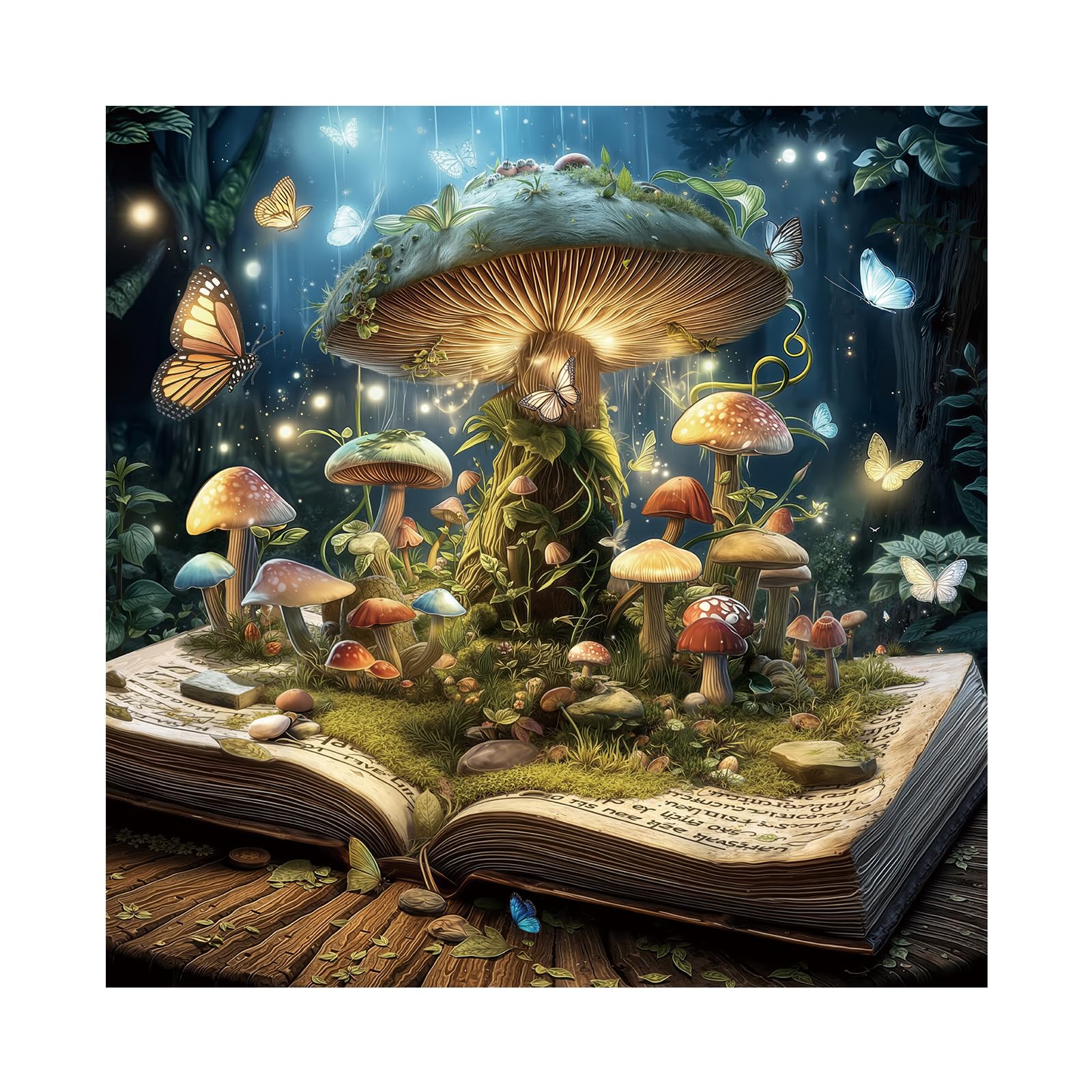 Fantasy Mushroom Book Puzzle 1000 Pieces for Adults, Magic Forest Fungi Plant Jigsaw Puzzles, Vintage Nature Butterfly Tree Puzzles