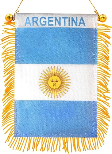 Anley Bandera colgante de ventana argentina con flecos de 4 x 6 pulgadas, mini pancarta y decoración de espejo retrovisor para automóvil, bandera