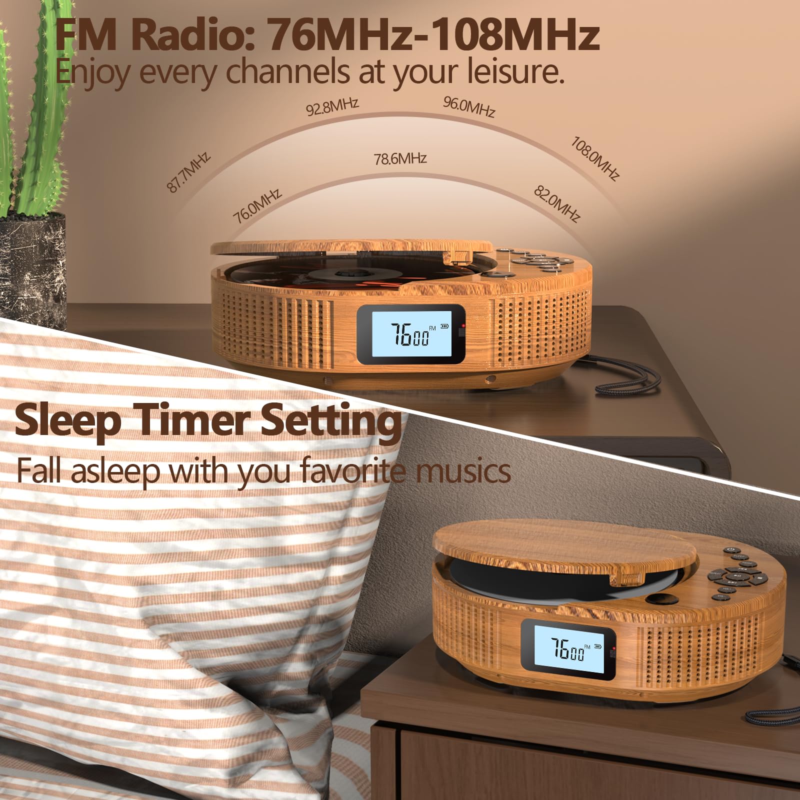 CD Player tragbar Kinder klein mit Bluetooth discman Kinder Lautsprecher Radio Boombox-CD-Player für Auto/Zuhause mit Fernbedienung, UKW-Radio, unterstützt AUX/USB