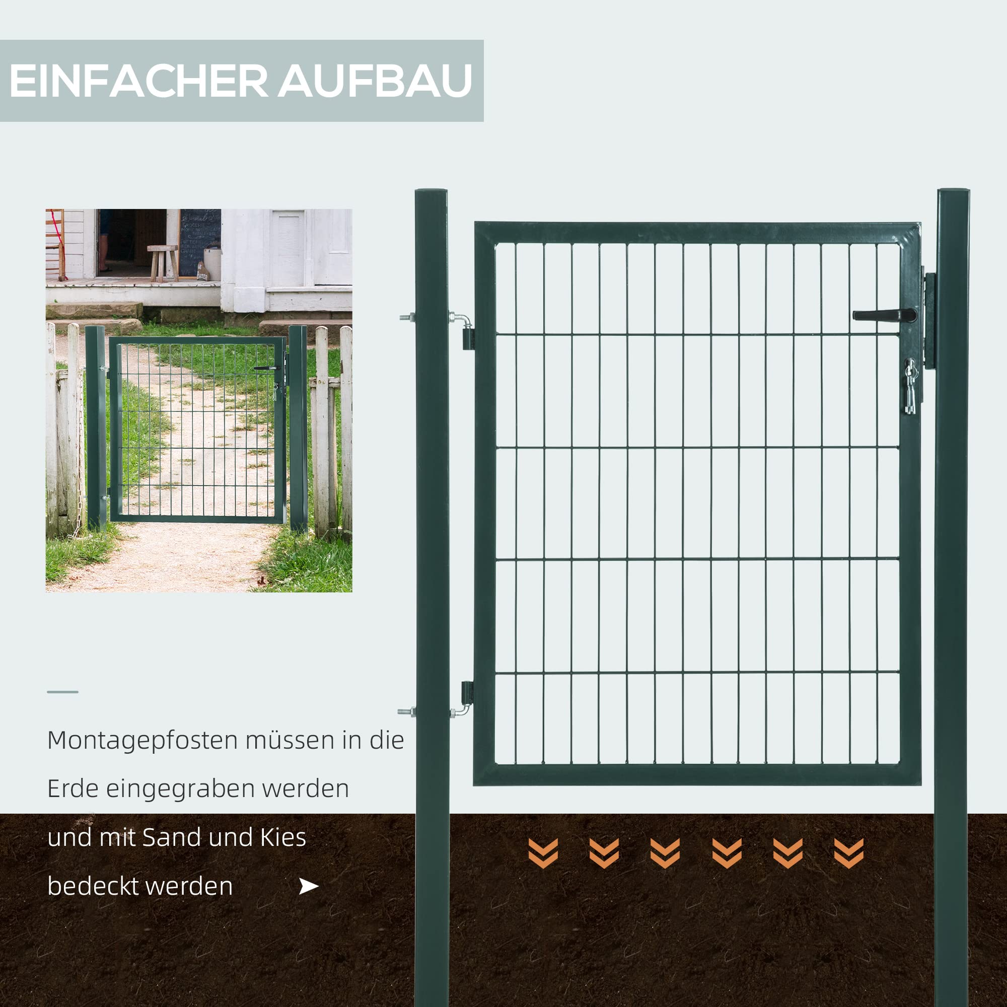HOMCOM Puerta de jardín Puerta de valla de acero Puerta de patio Manivela Cerradura y llaves 97 x 150 cm Verde | Puerta de valla, puerta de patio, con llaves