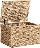 Vista 12 de eHemco Baúl de almacenamiento de mimbre de jacinto de agua resistente con marco de metal, 30 x 17.5 x 17.5 pulgadas, marrón lavado