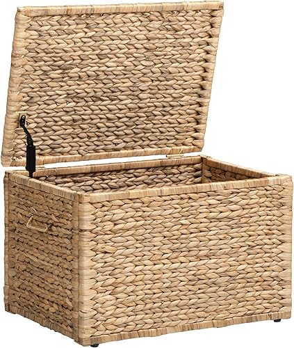 Miniatura 13 de eHemco Baúl de almacenamiento de mimbre de jacinto de agua resistente con marco de metal, 30 x 17.5 x 17.5 pulgadas, natural Natural
